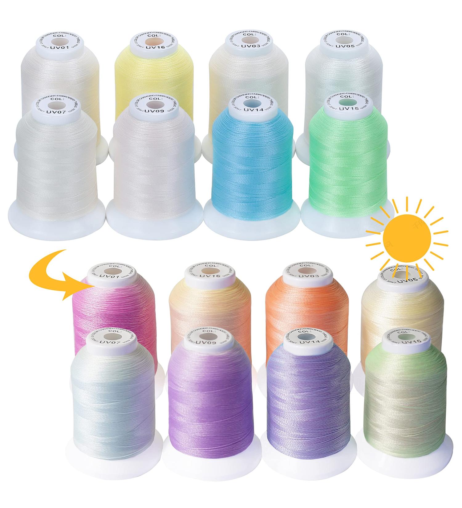 New brothread 8 Spools UV Color Changing Embroidery Thread Kit - 30WT 500M Each - for Embroidery, Quilting, Sewing - Buy Online on GoSupps.com