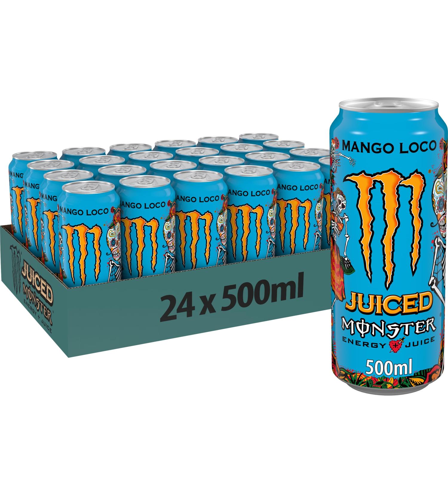 Monster Energy Mango Loco with tropical juices with carbonic acid Energy Drink palette 24 x 500 ml and free sticker - Buy Online on GoSupps.com