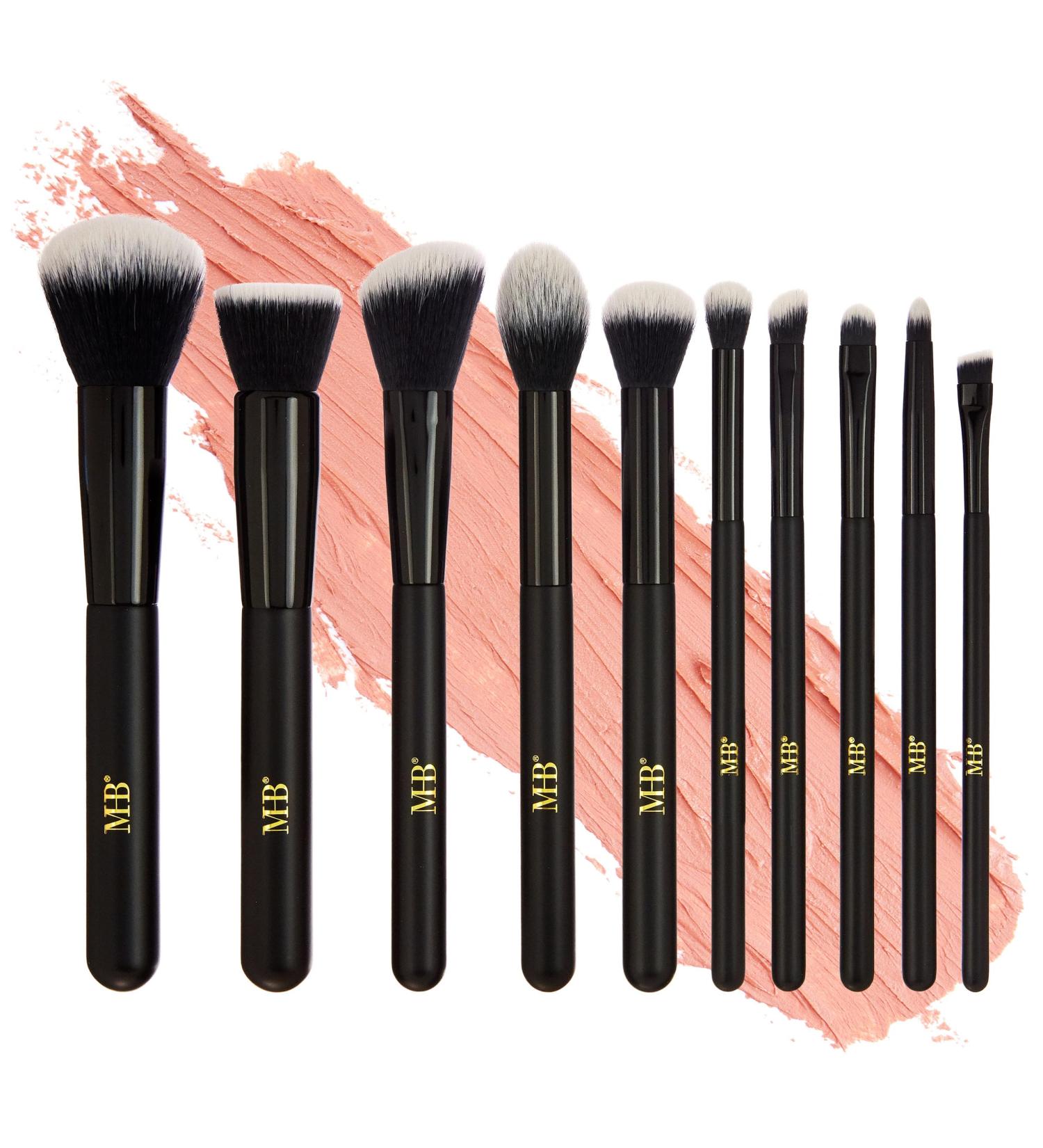 Expressions 10pc Pro Makeup Brush Set | Quality Soft Bristle Brushes for Everyday Use | Black & Gold Professional Makeup Tools - Buy Online on GoSupps.com