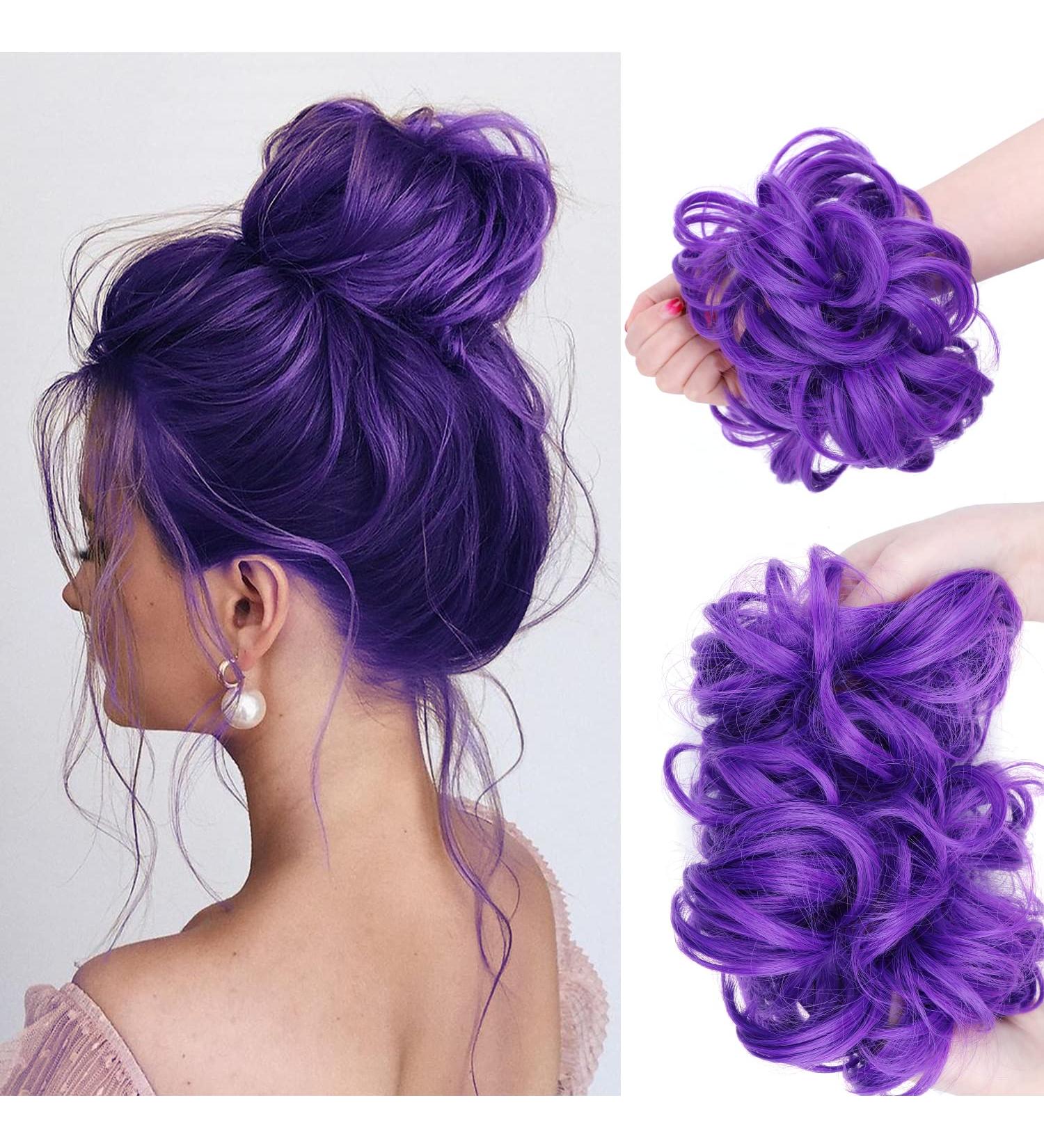 Thick Curly Wavy Hair Bun Scrunchie in Purple | Up-do Synthetic Wig for Women Girls - Buy Online on GoSupps.com