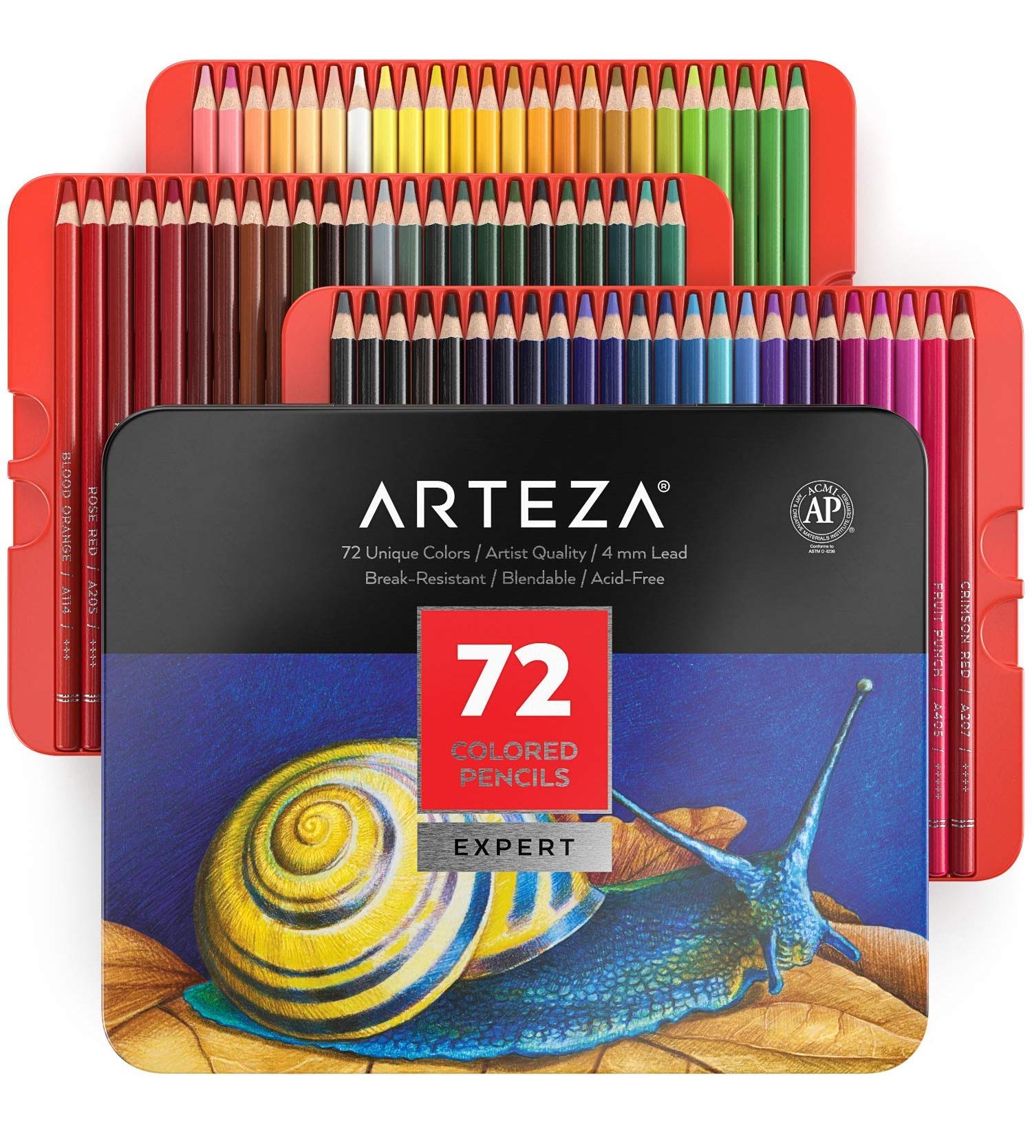 Arteza 72 Professional Colored Pencils for Drawing & Shading - Soft Wax-Based Cores - Vibrant Art Supplies for Beginners & Pros in Tin Box - Buy Online on GoSupps.com