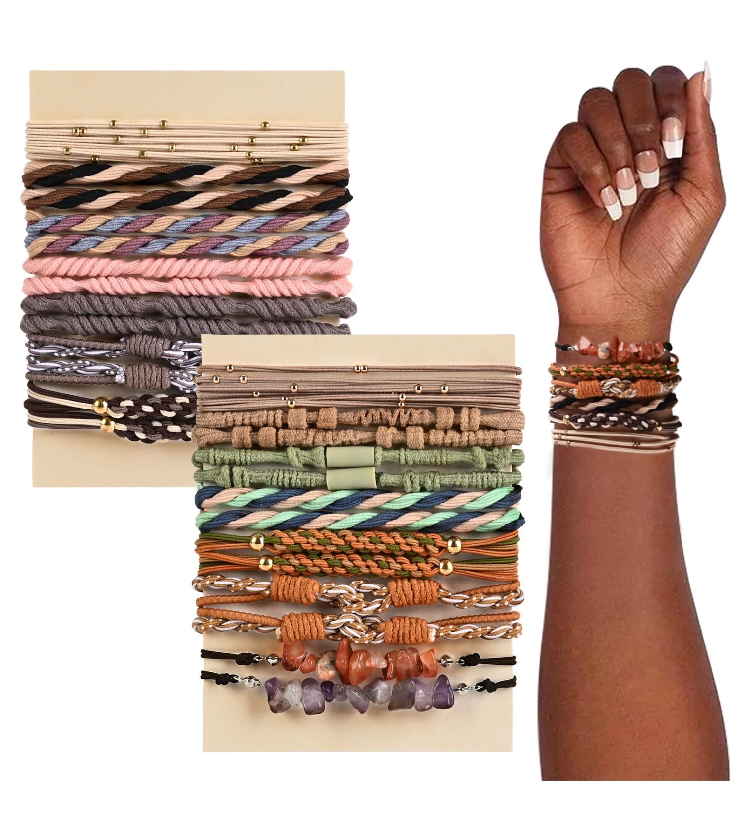 28 Pcs Boho Hair Ties Bracelet - Elastic Twist Braided Bands for Women & Girls - No Damage Ponytail Holder for Thick, Curly, Thin Hair - Mixed Colors - Buy Online on GoSupps.com