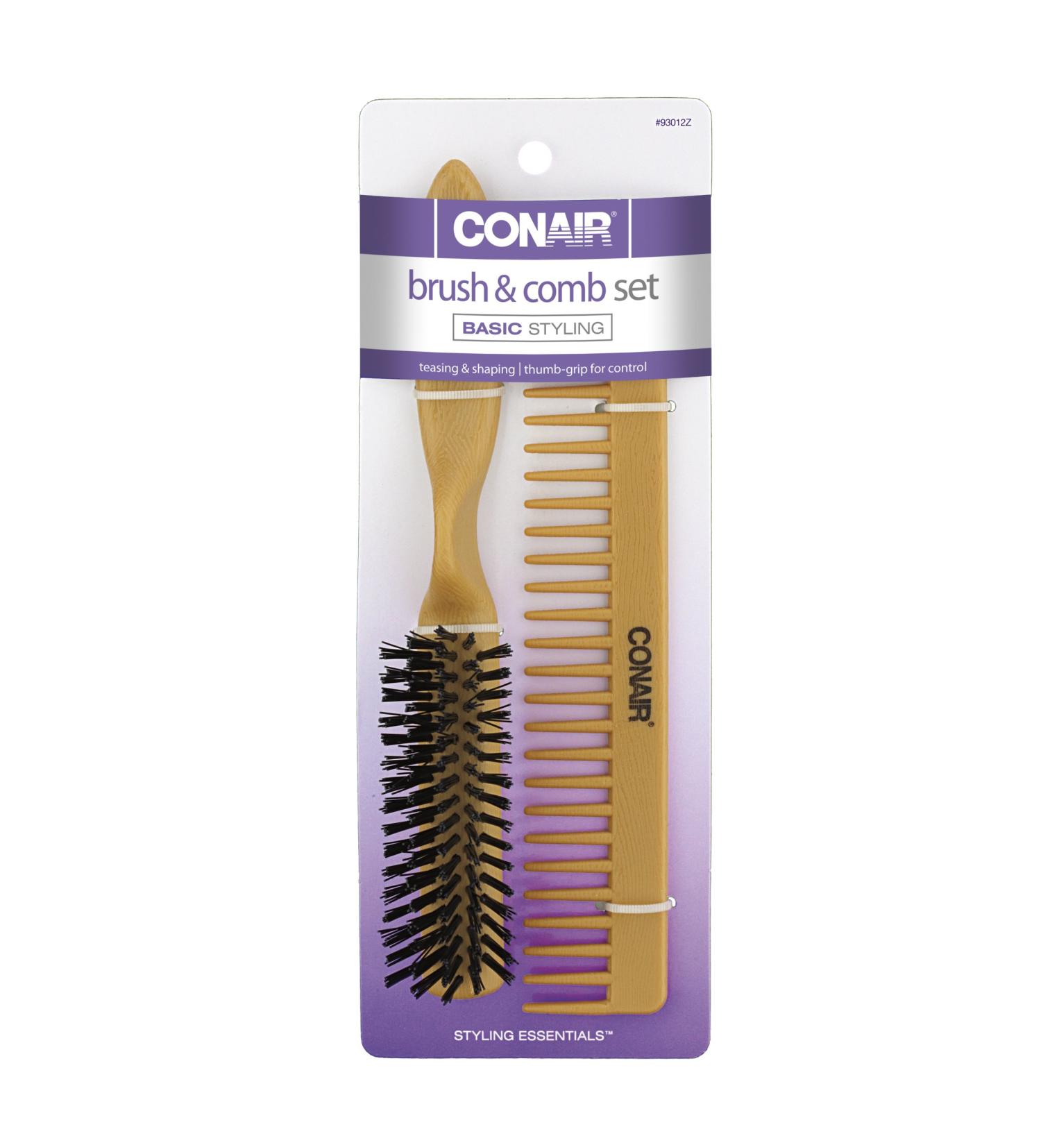 Conair Simulated Wood Thumb Grip Nylon Volume Comb Set