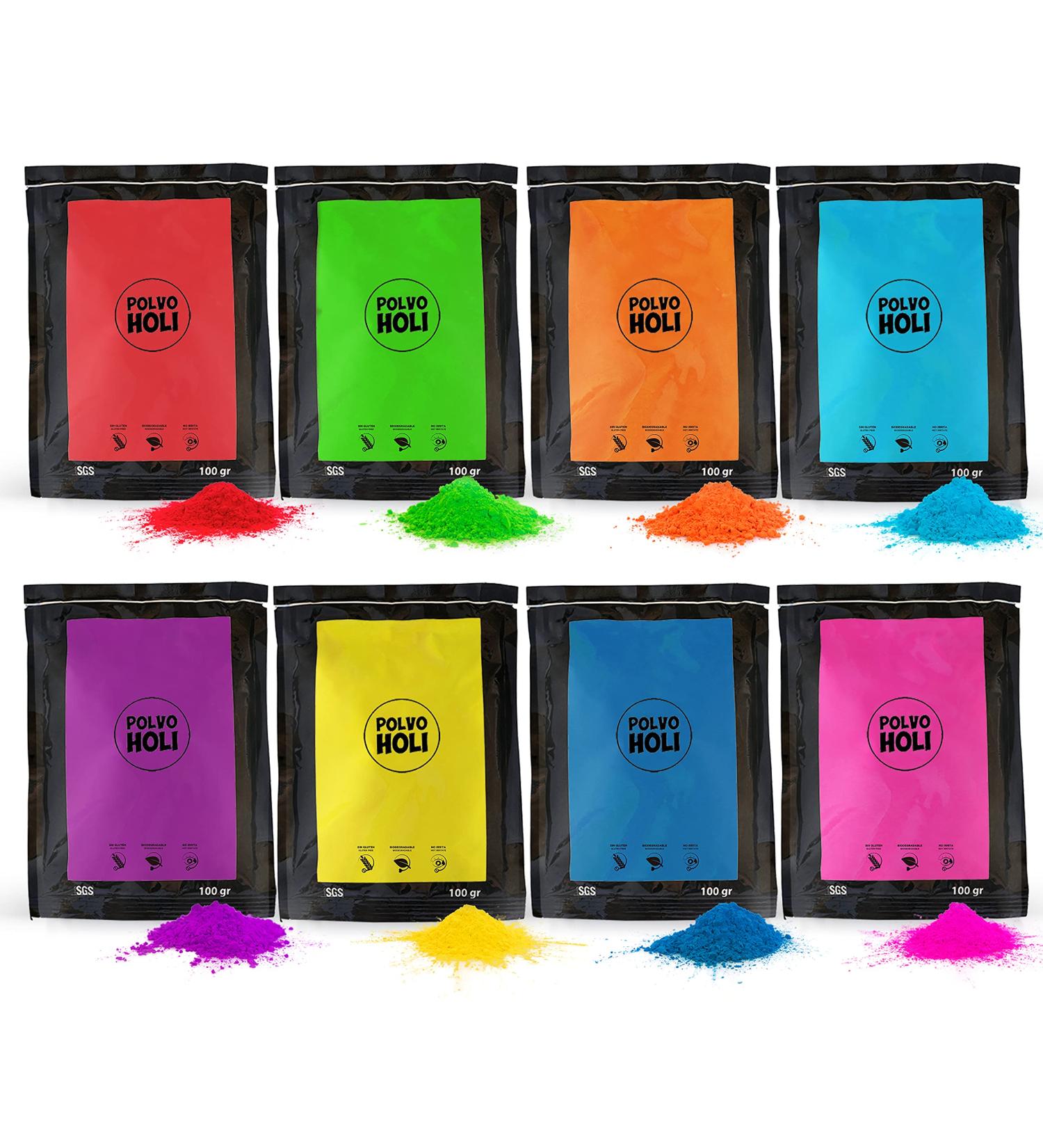  POLVO HOLI Holi Powder - 800g Pack of Holi Powder - 8 Bags of 100 grams - 8 Colors - Buy Online on GoSupps.com