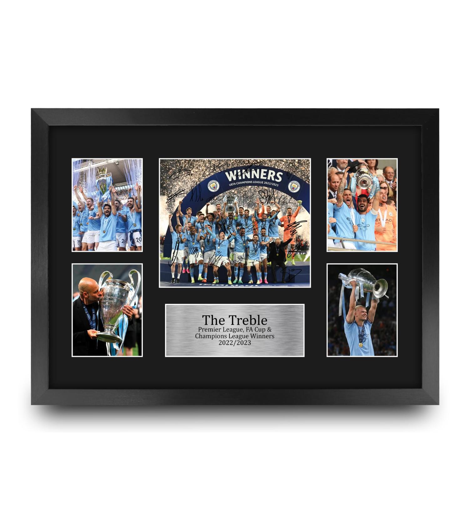 Buy A3 Framed Manchester City Treble Winners Print - Premier League FA Cup & Champions League 22/23 - HWC Trading - Buy Online on GoSupps.com