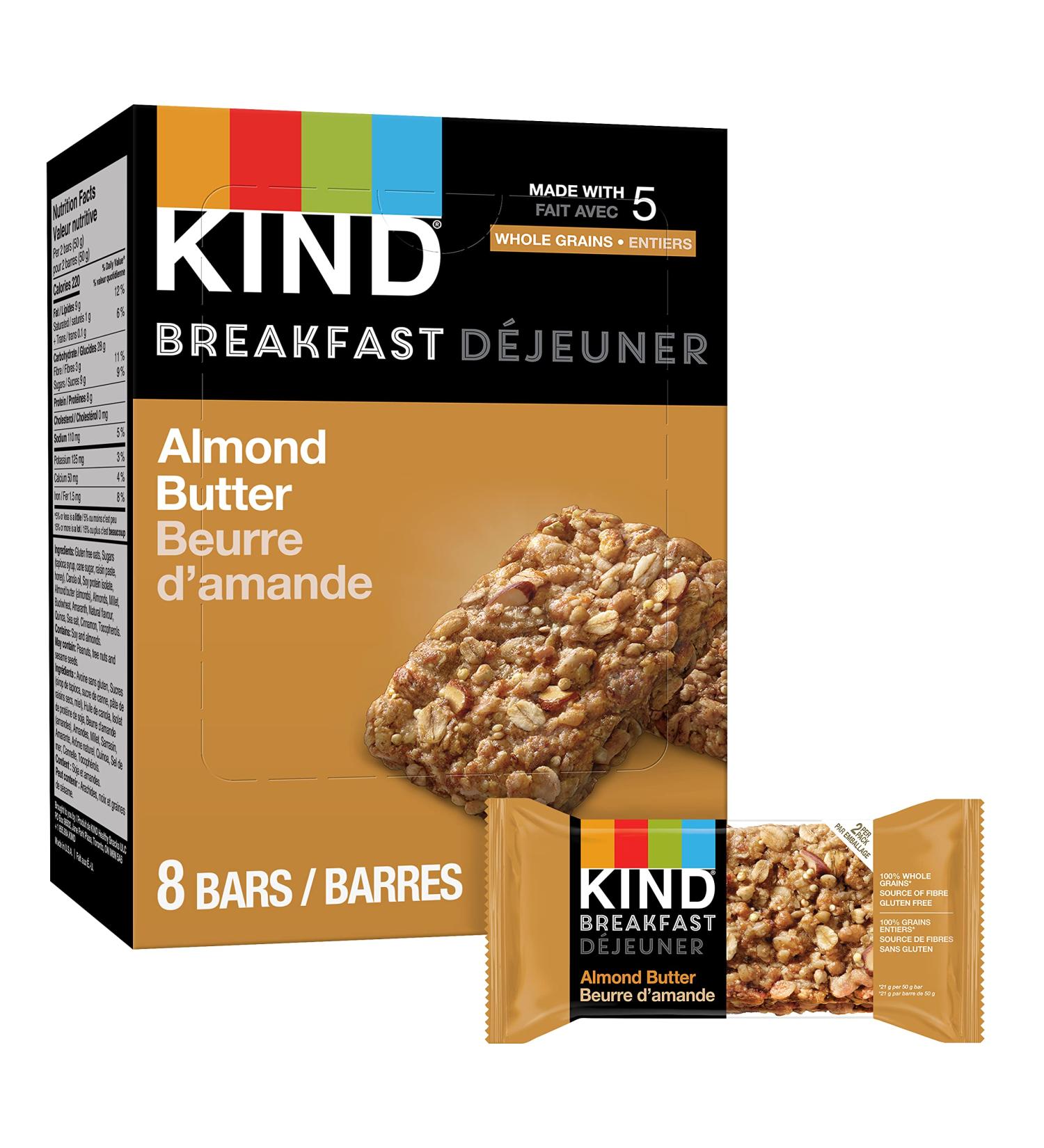 KIND Breakfast Bars Almond Butter Gluten Free 1.8 Ounce 20 Count - Buy Online on GoSupps.com