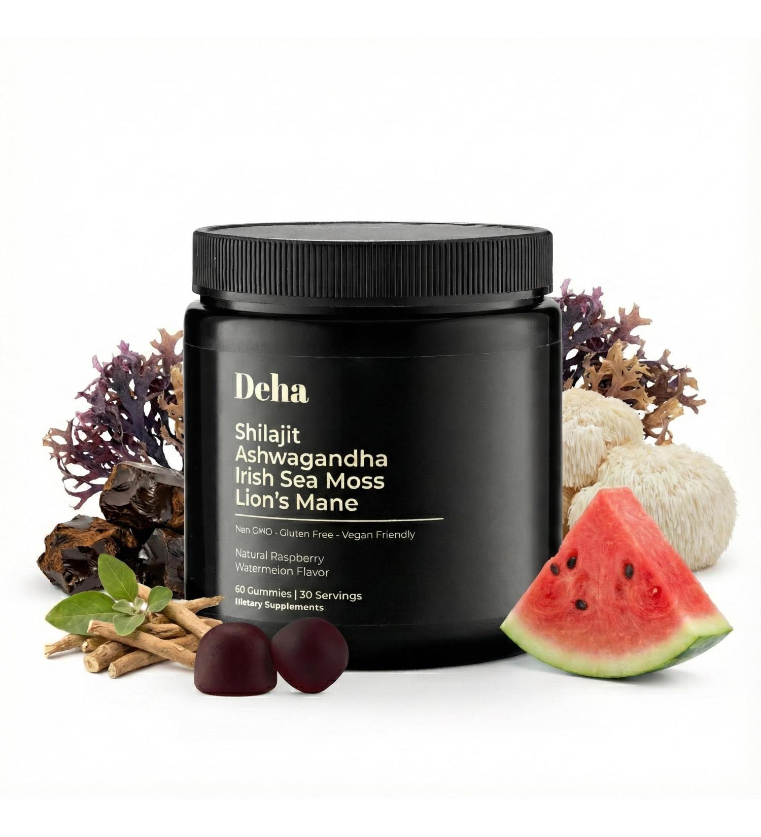 Deha Shilajit Gummies for Men & Women with Ashwagandha, Irish Sea Moss, Lion s Mane, Beet Root & Black Seed Extract Raspberry Watermelon Flavor Vegan, Non-GMO, Gluten-Free 60 Gummies - Buy Online on GoSupps.com