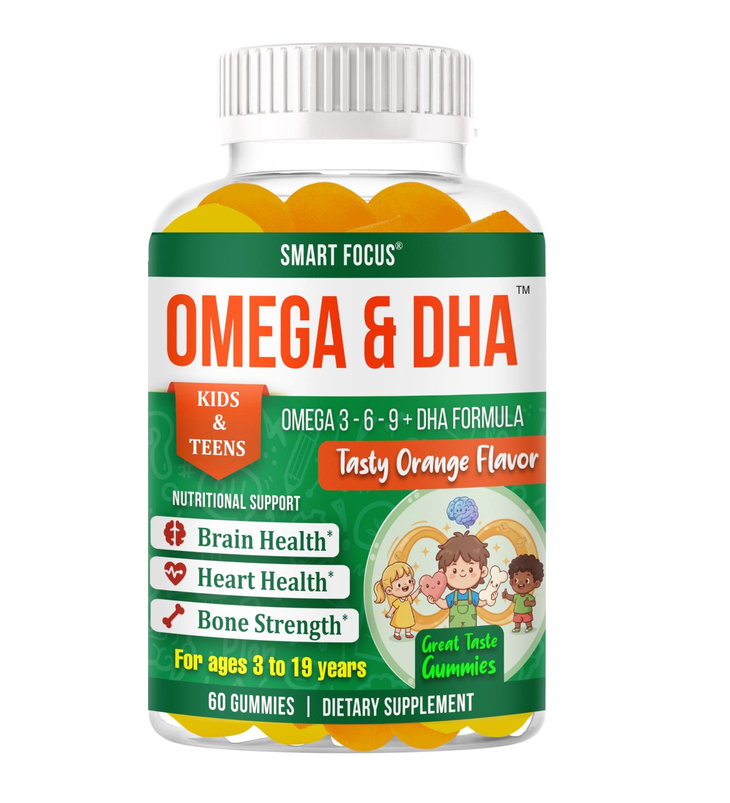 Focus Supplement for Teens & Kids Brain Focus Gummies for Concentration Memory Clarity & Attention | Omega DHA Plant-Based 60 Gummies | Teen Brain Vitamins & Kids Focus Vitamins Fish-Oil-Free - Buy Online on GoSupps.com