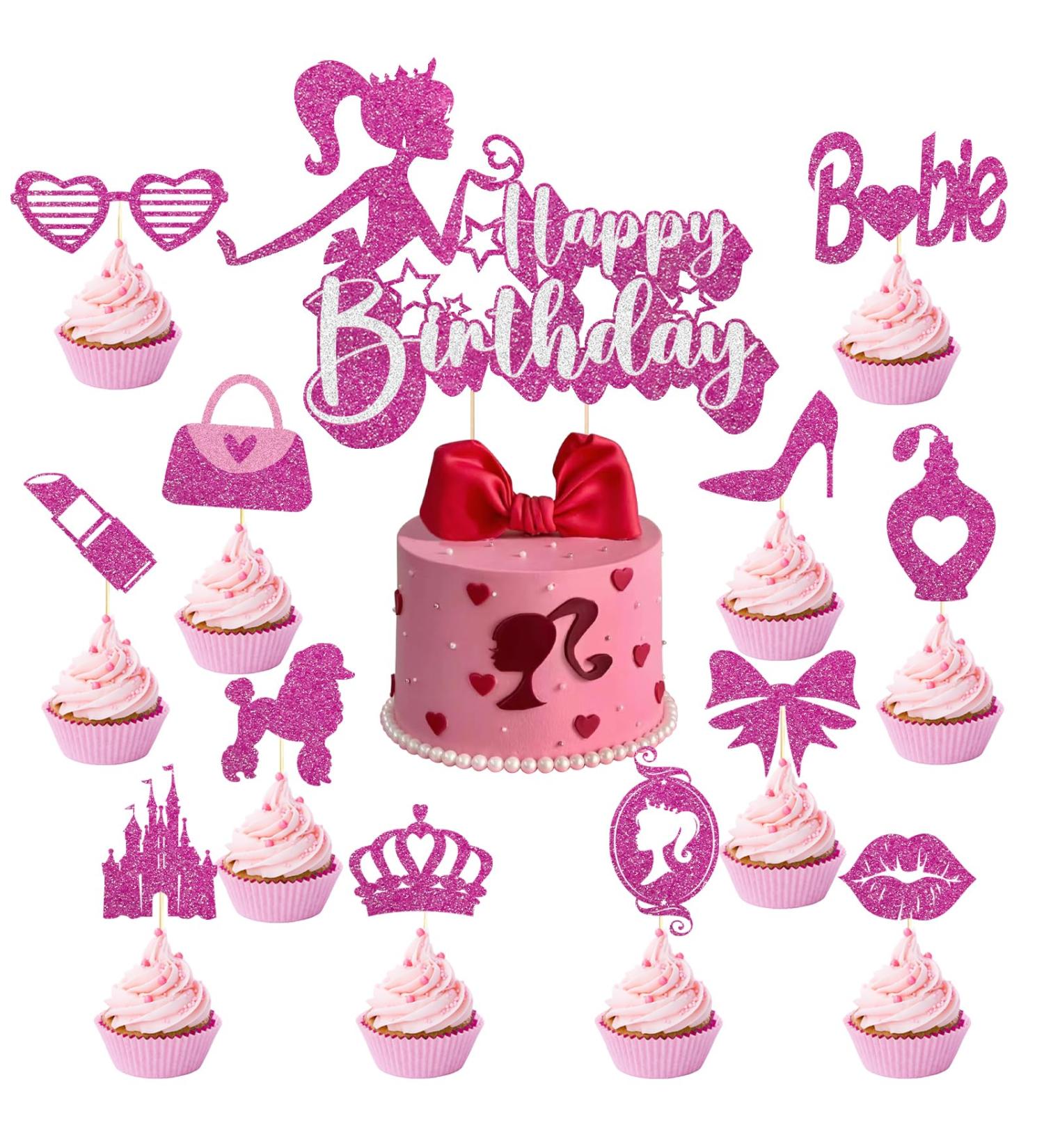 SKJIAYEE 25 Pcs Hot Pink Girls Birthday Cake Topper Pink Princess Cupcake Toppers Set Decorations for Kids Girls Women Birthday Party Pink Girls Theme Birthday Party Supplies - Buy Online on GoSupps.com