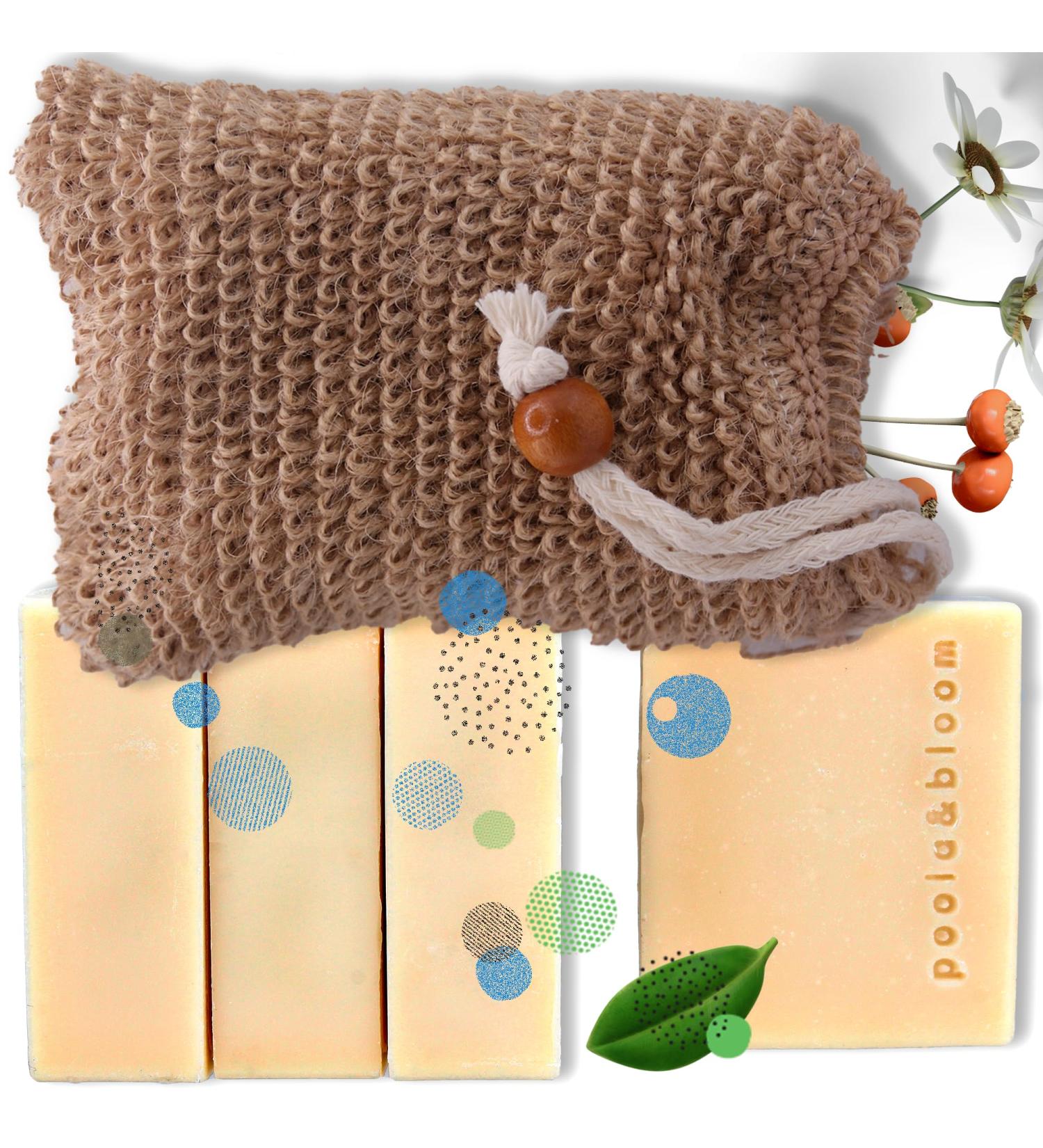 Mens Soap Set - Goat Milk & Shea Butter for Gentle Hydration - Includes Peeling Sisal Bag - Natural Skin Care - Buy Online on GoSupps.com