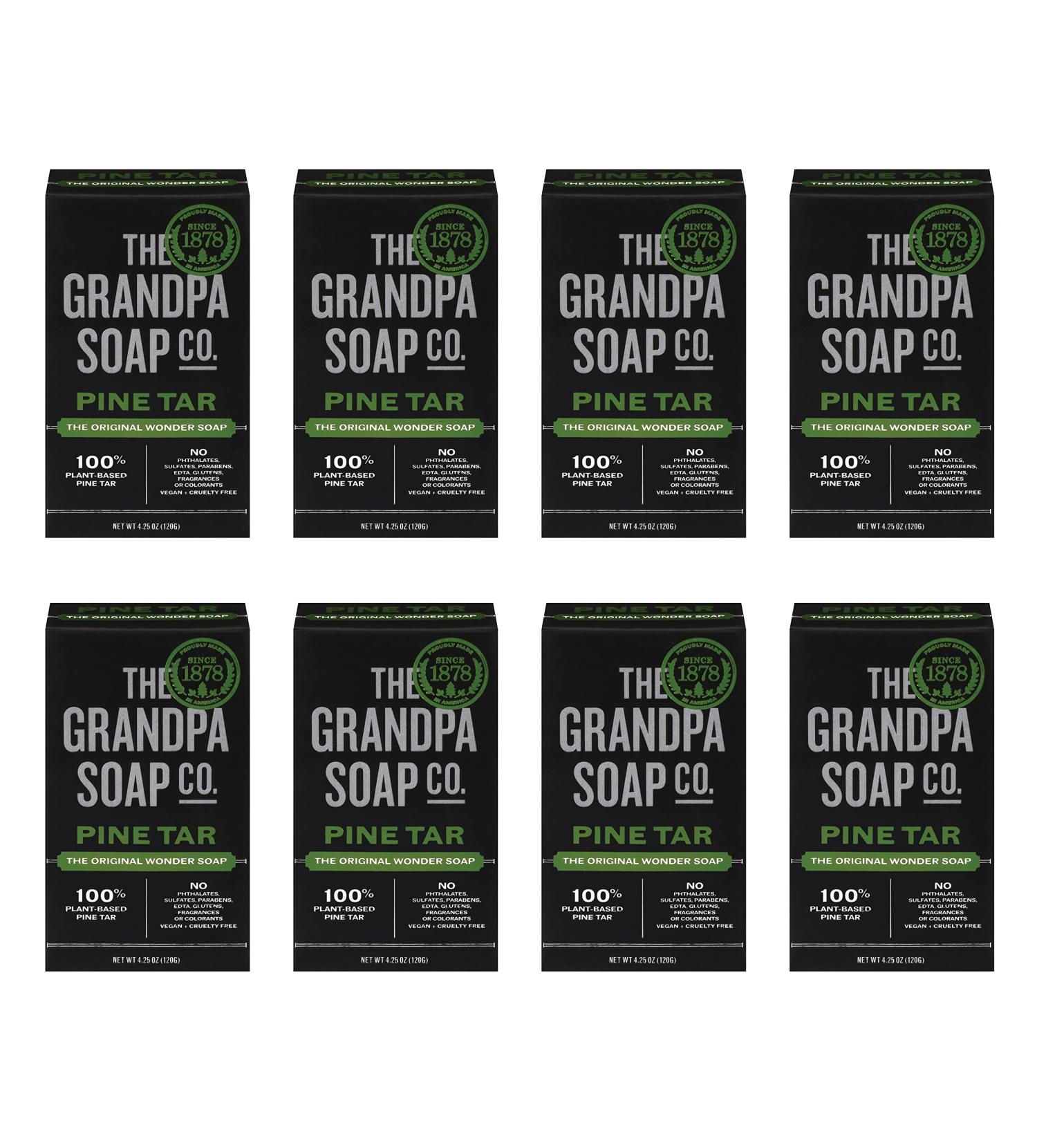 Pine Tar Bar Soap by The Grandpa Soap Company | Original Wonder Soap | 8-Pack 4.25 Oz Bars | Cleanser, Deodorizer & Moisturizer - Buy Online on GoSupps.com