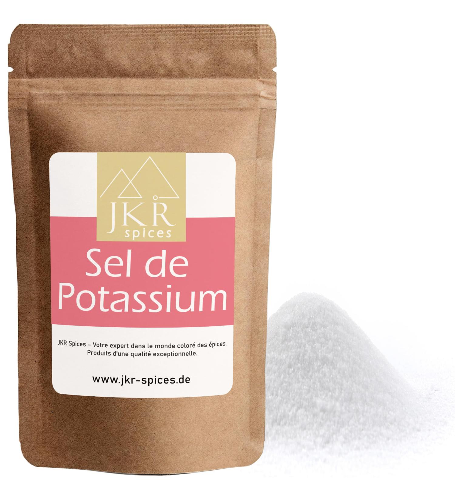 Sel au potassium JKR Spices 200g 35% chlorure de potassium 0 3% chlorure de magn sium pauvre en sodium emballage neutre en CO . Le potassium aide maintenir une tension normale. 200 g (Lot de 1) - Buy Online on GoSupps.com