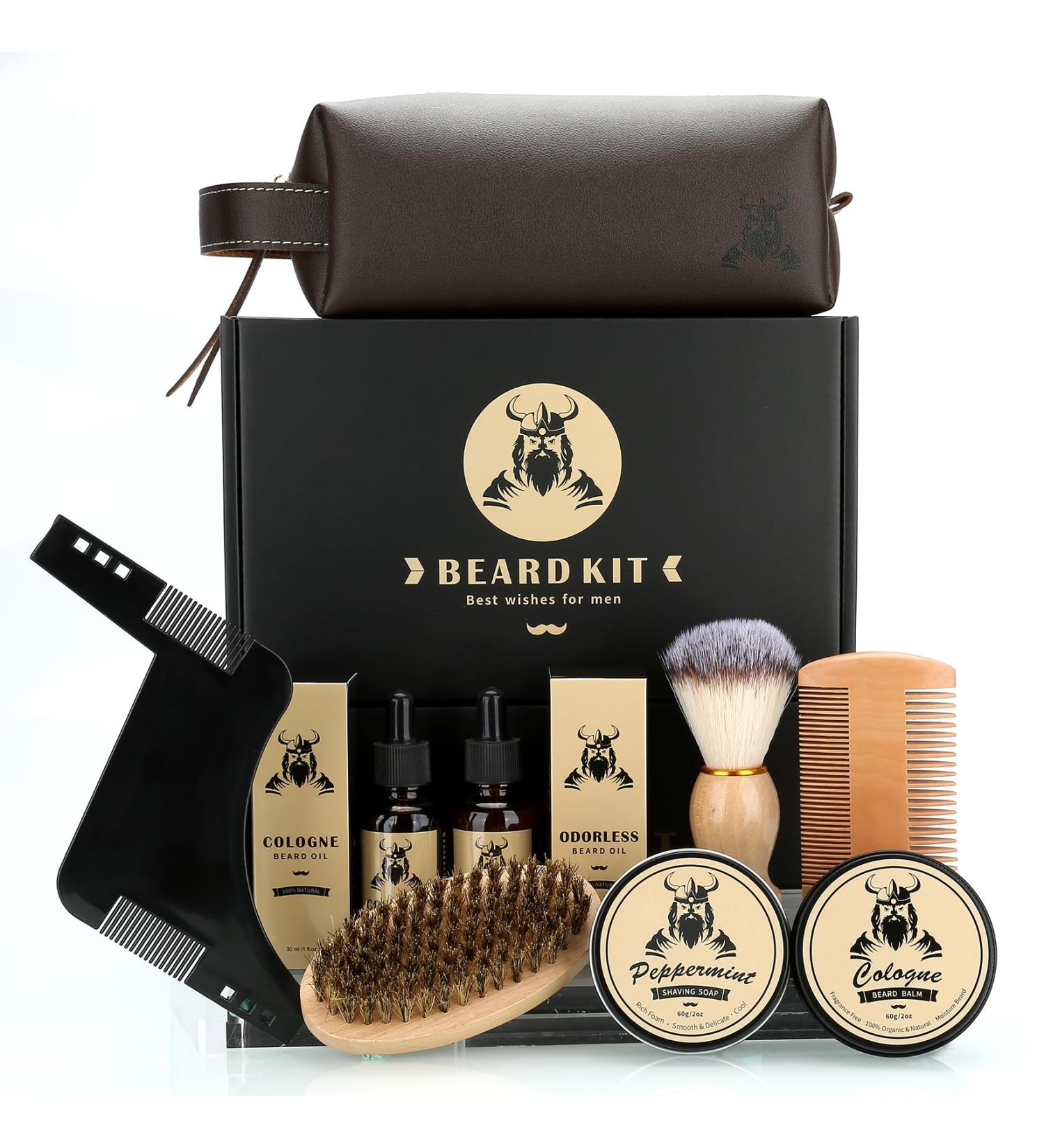 EXREIZSTUpgraded Beard Grooming Kit for men Beard Care Kit for men with 2Beard Growth Oil Balm Brush Comb Shaving Soap Storage suitable for Birthday Gifts for Men Him Dad Husband Brother Boyfriend - Buy Online on GoSupps.com