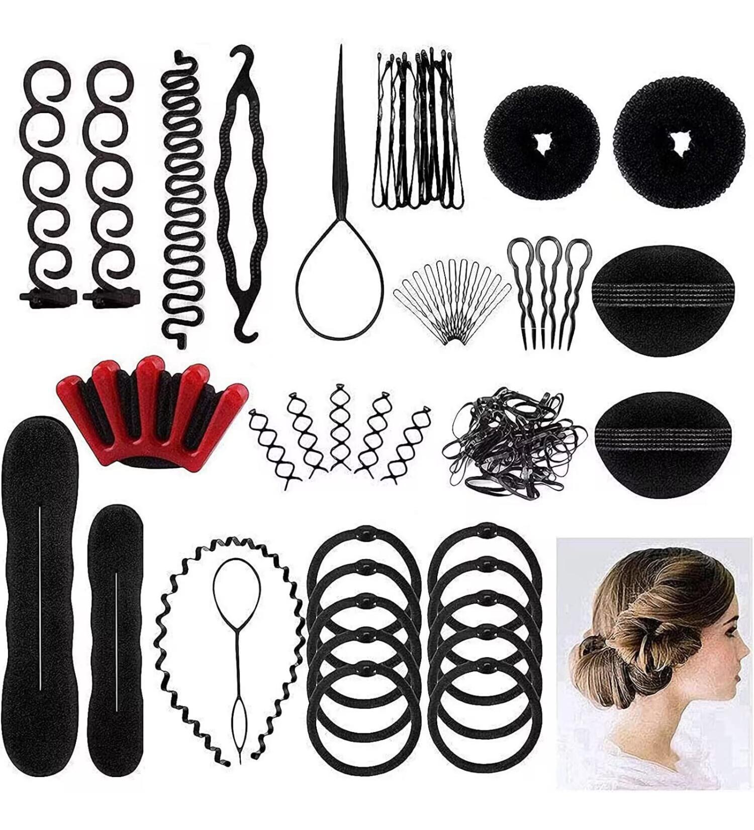 25-Piece Hair Styling Set - Fashionable DIY Hair Accessories and Styling Tools for Fast and Easy Spiral Hair Design | Hair Modelling Tool Kit for Magic Hairdresser Results - Buy Online on GoSupps.com