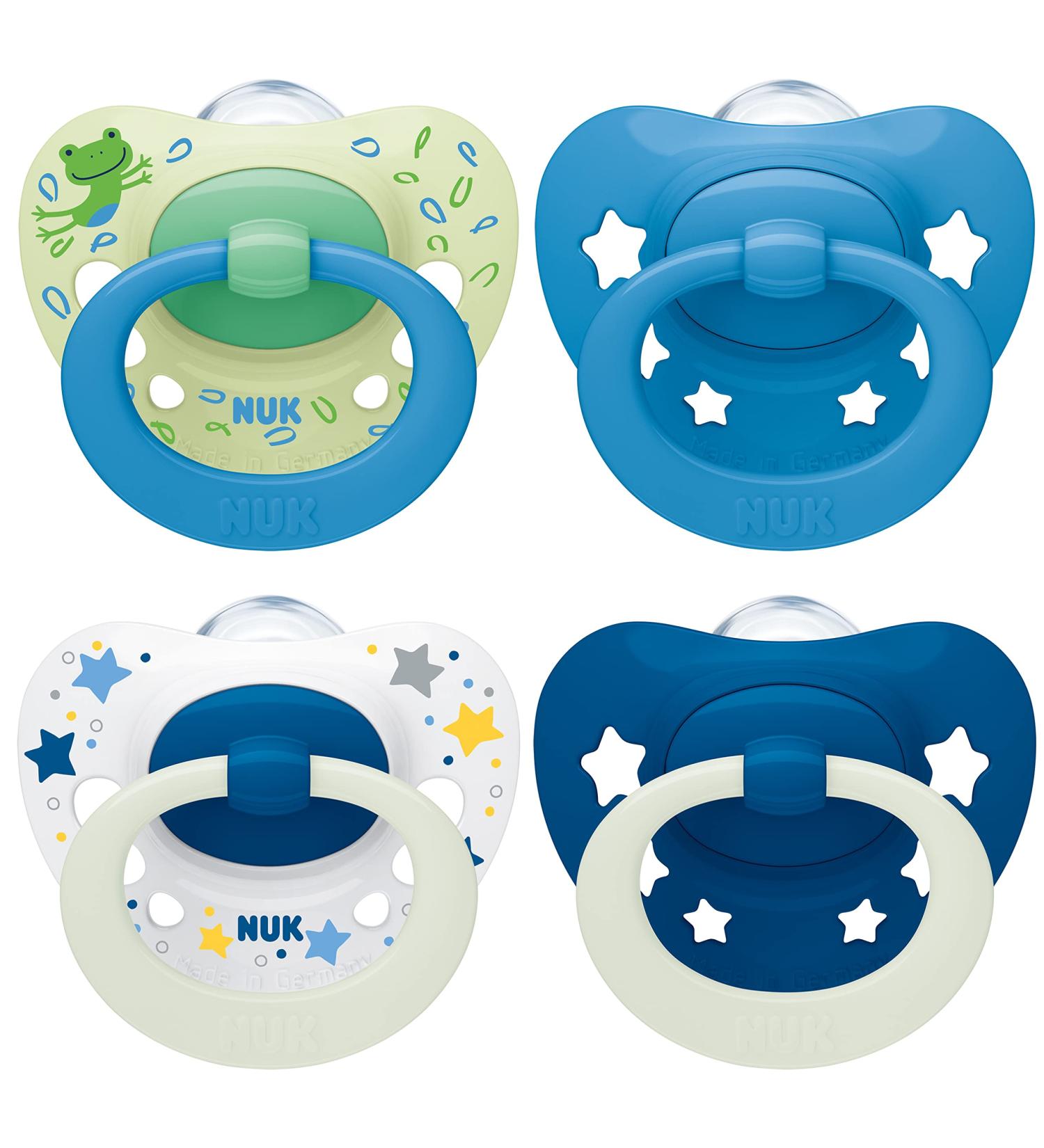 Nuk Signature Day & Night Baby Pacifier Set | BPA-Free Silicone Heart Shape 4 Pieces | Calms 95% of Babies | Glow-in-the-Dark Stars | Ages 18-36 Months - Buy Online on GoSupps.com