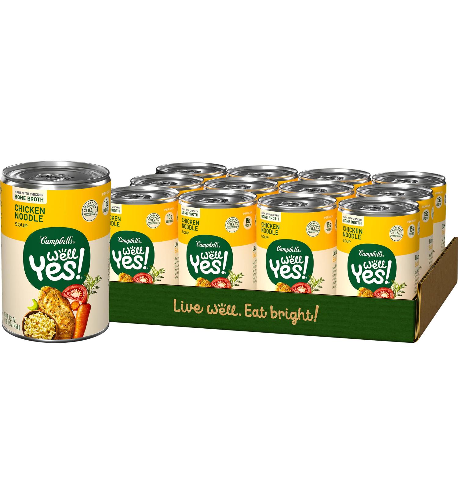 Campbell's Well Yes! Chicken Noodle Soup - 15g Protein - 16.2oz Can (Pack of 12) - Buy Online on GoSupps.com