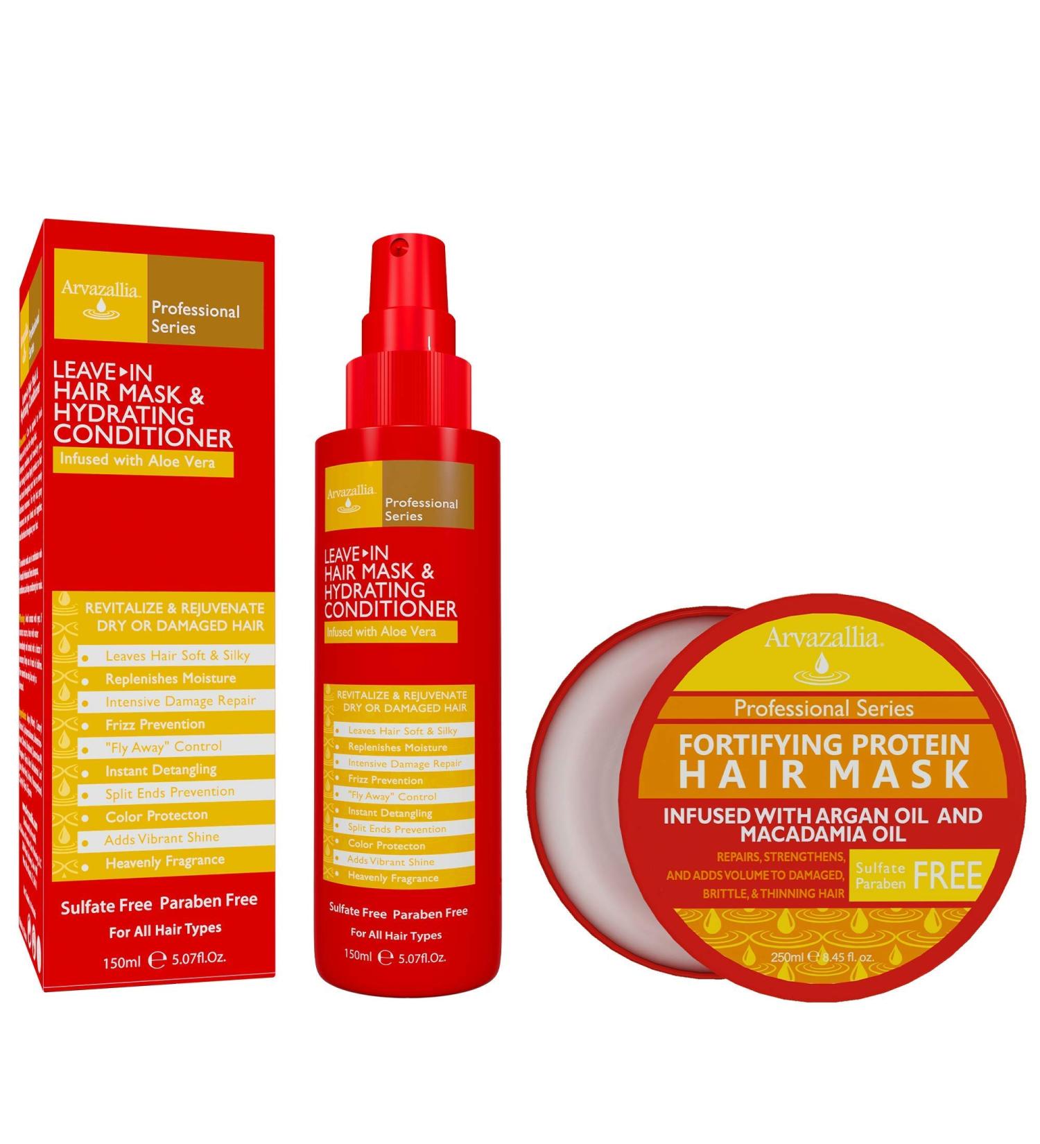 Arvazallia Fortifying Protein Hair Mask & Leave-in Conditioner Bundle - Deep Conditioning & Hydrating Combo for Dry/Damaged Hair - Buy Online on GoSupps.com