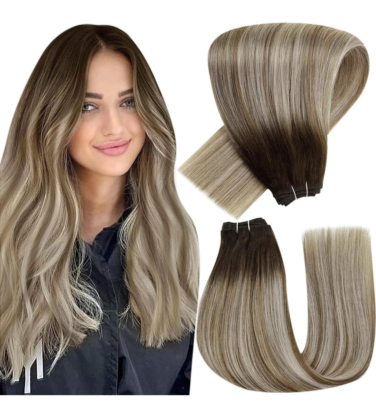 Buy Hetto Remy Real Hair Extensions - Ombre Dark Brown Mix Ash Brown & Medium Blonde #3/8/22 | 70g 30cm - Best Quality & Hot Sales! - Buy Online on GoSupps.com
