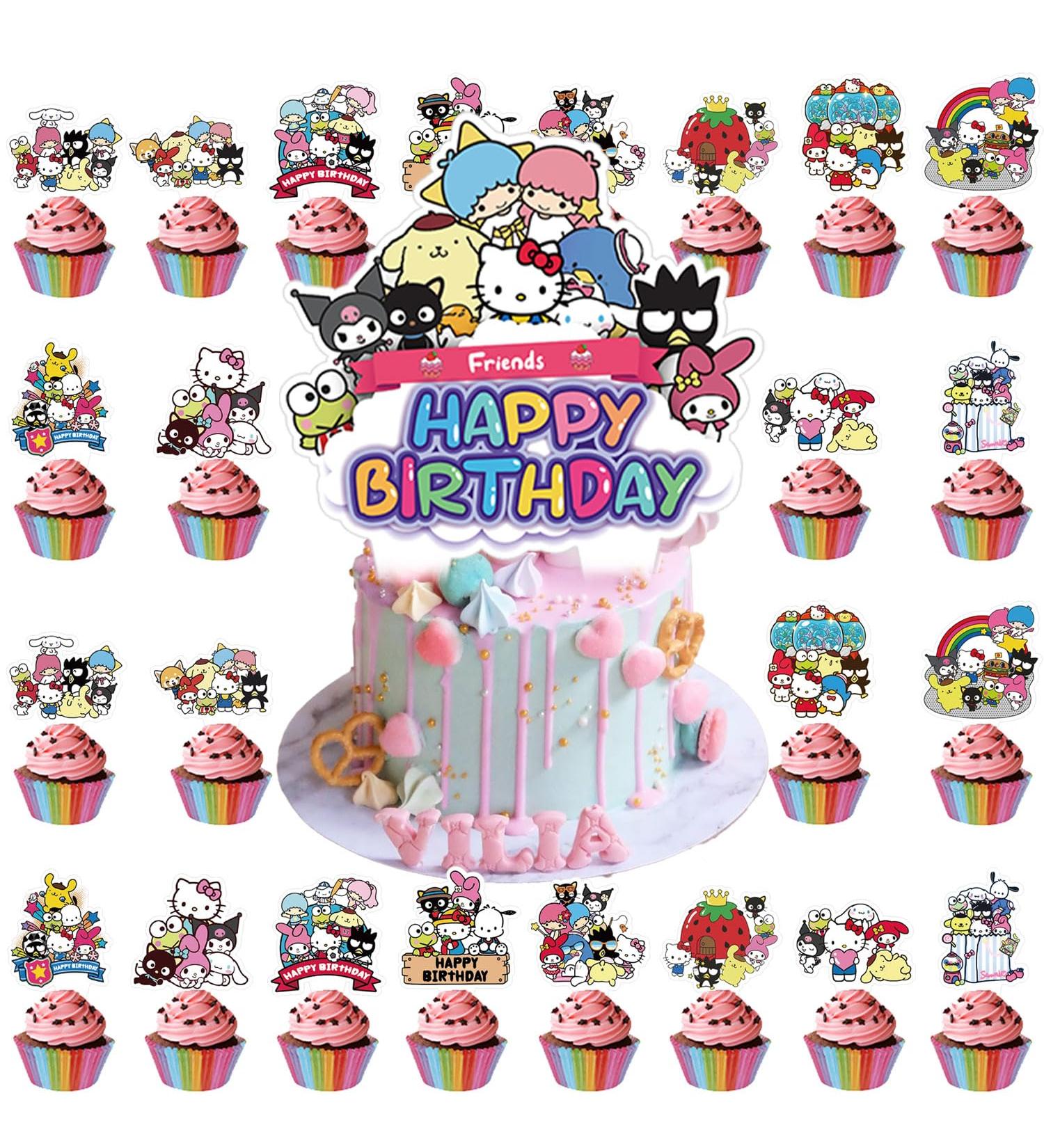 Kitty Birthday Party Cake Topper 37Pcs Hello Cat Kitty-themed Birthday Party Supplies Cupcake Decorations for Kids - Buy Online on GoSupps.com