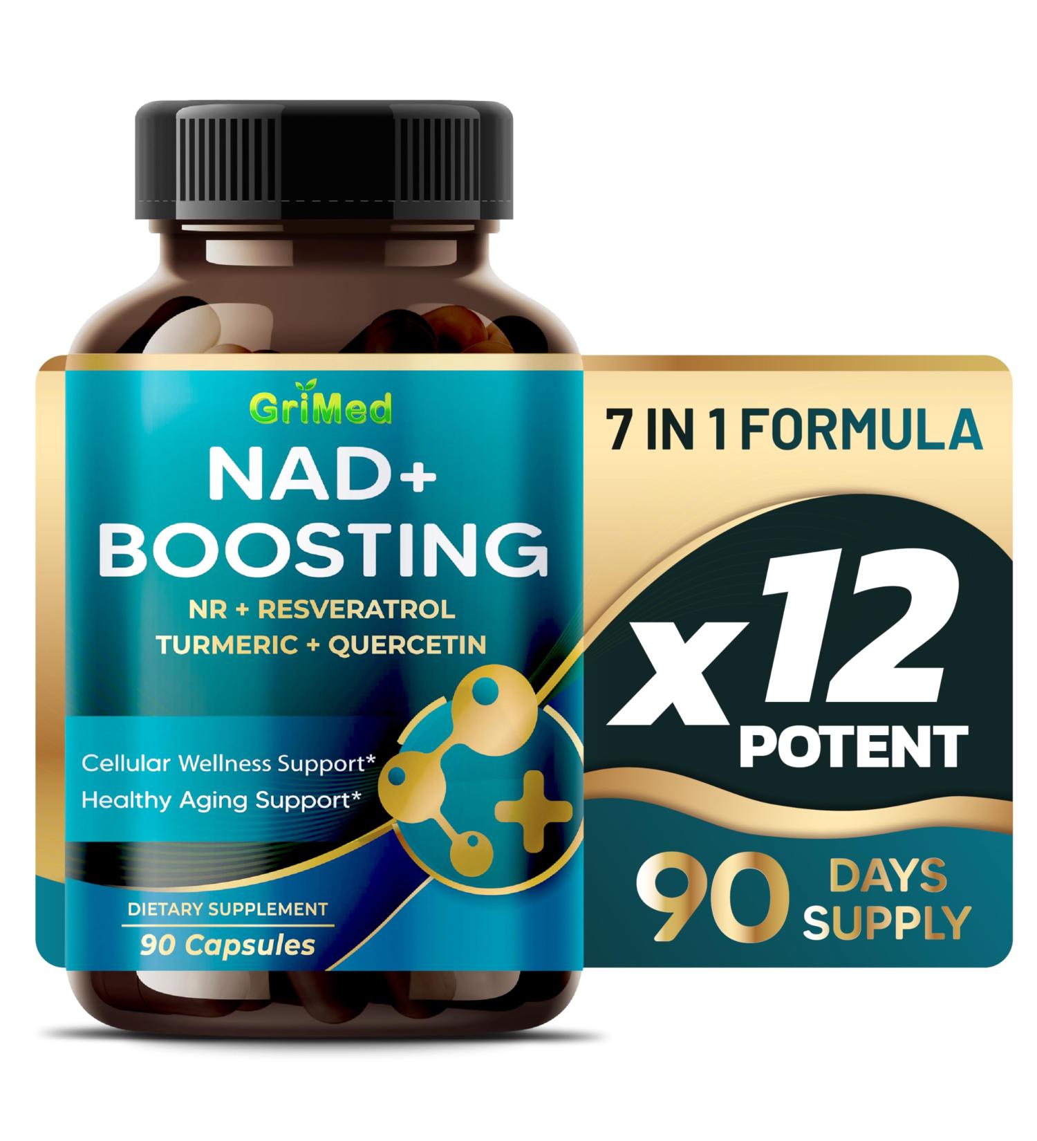 Buy GriMed NAD+ Boosting 16 550mg - 12 Power with NR Resveratrol Turmeric & Quercetin | Cellular Energy & Repair | USA Made | 90 Count - Buy Online on GoSupps.com