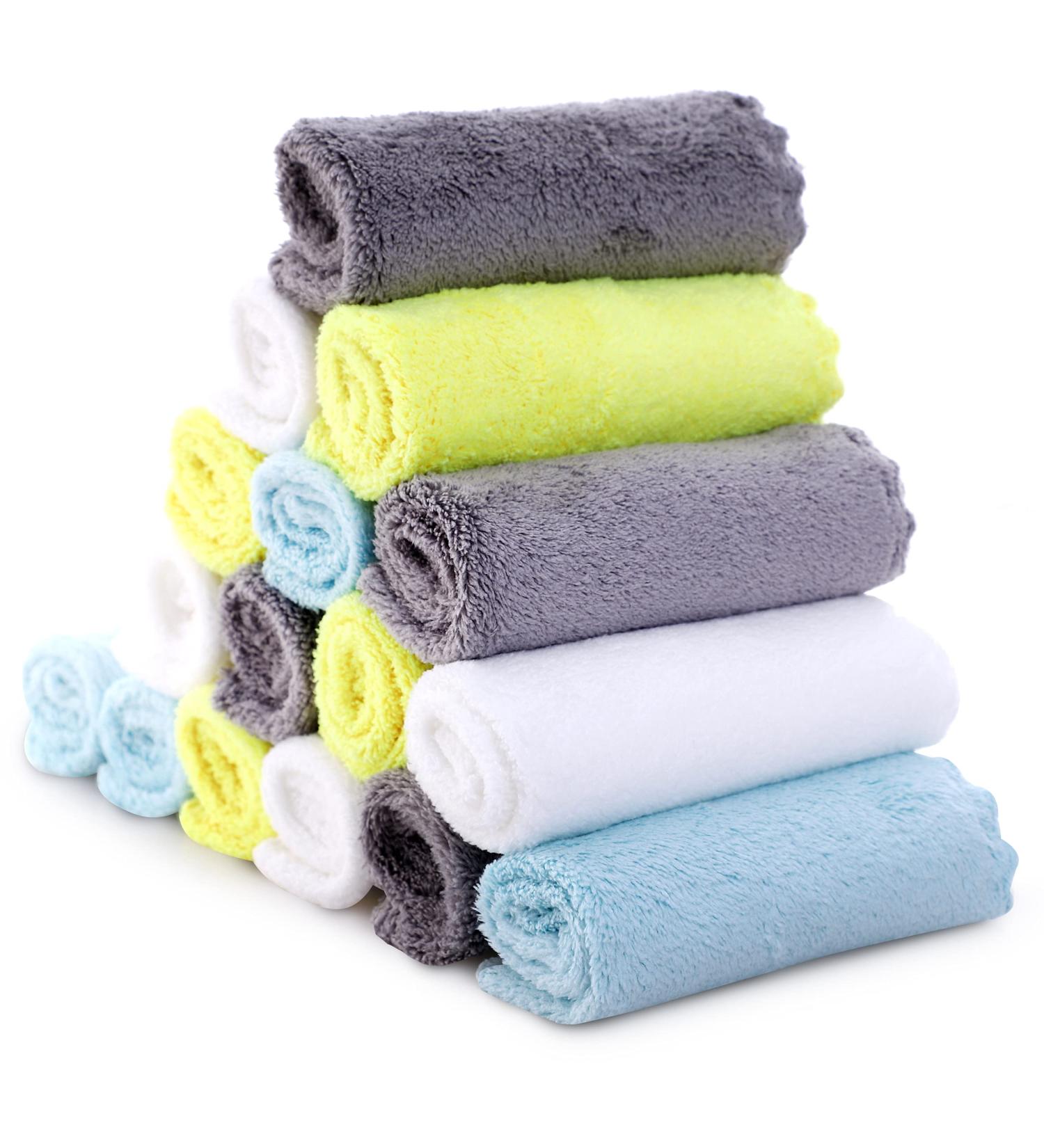 Cute Castle Ultra -Soft Baby Washcloths 16 Pack - Gentle on Sensitive Skin - Super Absorbent - 9x9 Inch - White/Grey/Yellow/Aquamarine - for Girls and Boys - Buy Online on GoSupps.com