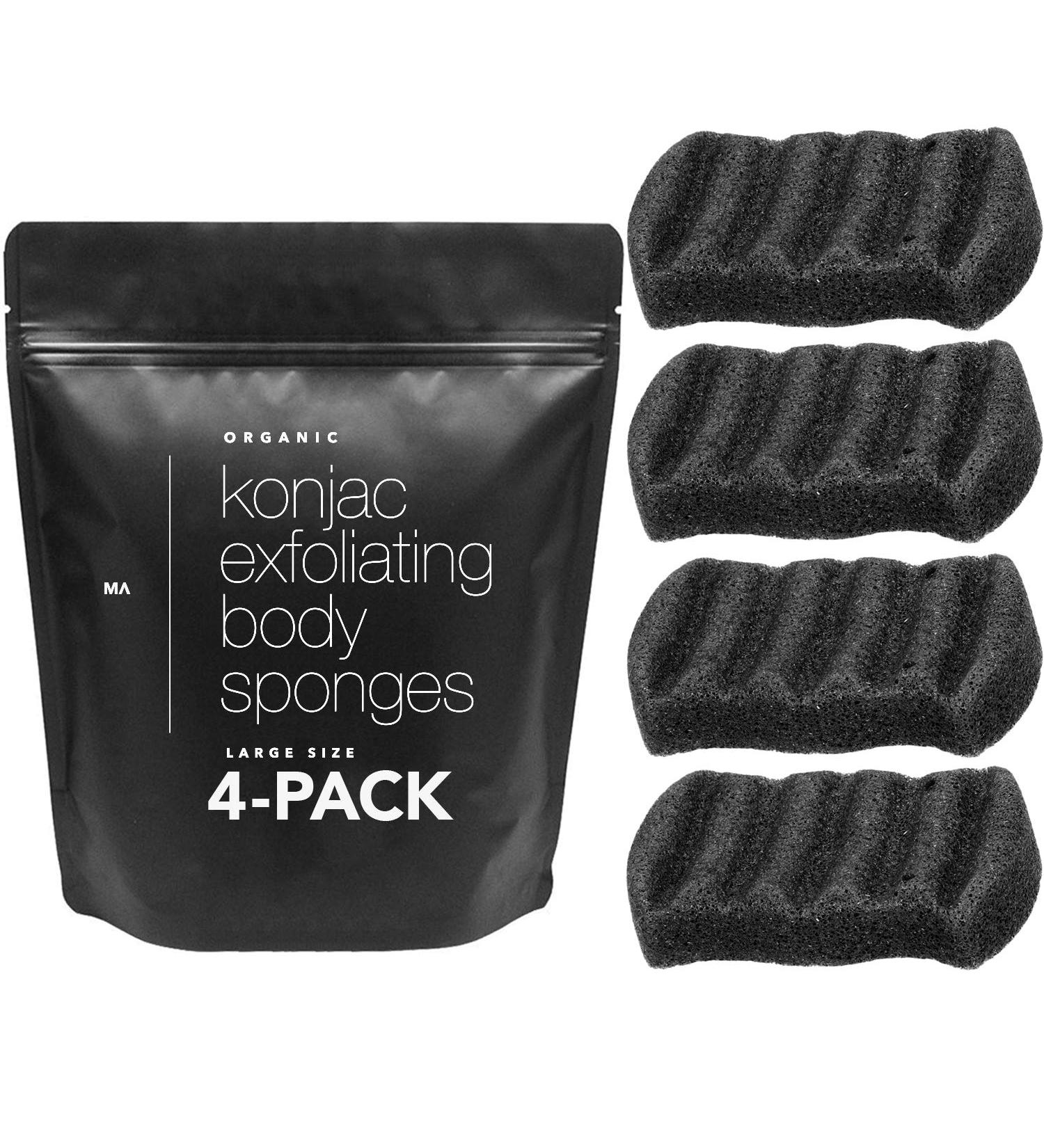 Minamul Konjac Exfoliating Organic Body Sponge - Bamboo Charcoal Infused | Gentle Daily Scrub for Face & Body | Safe for All Skin Types | 4 Pack - Buy Online on GoSupps.com