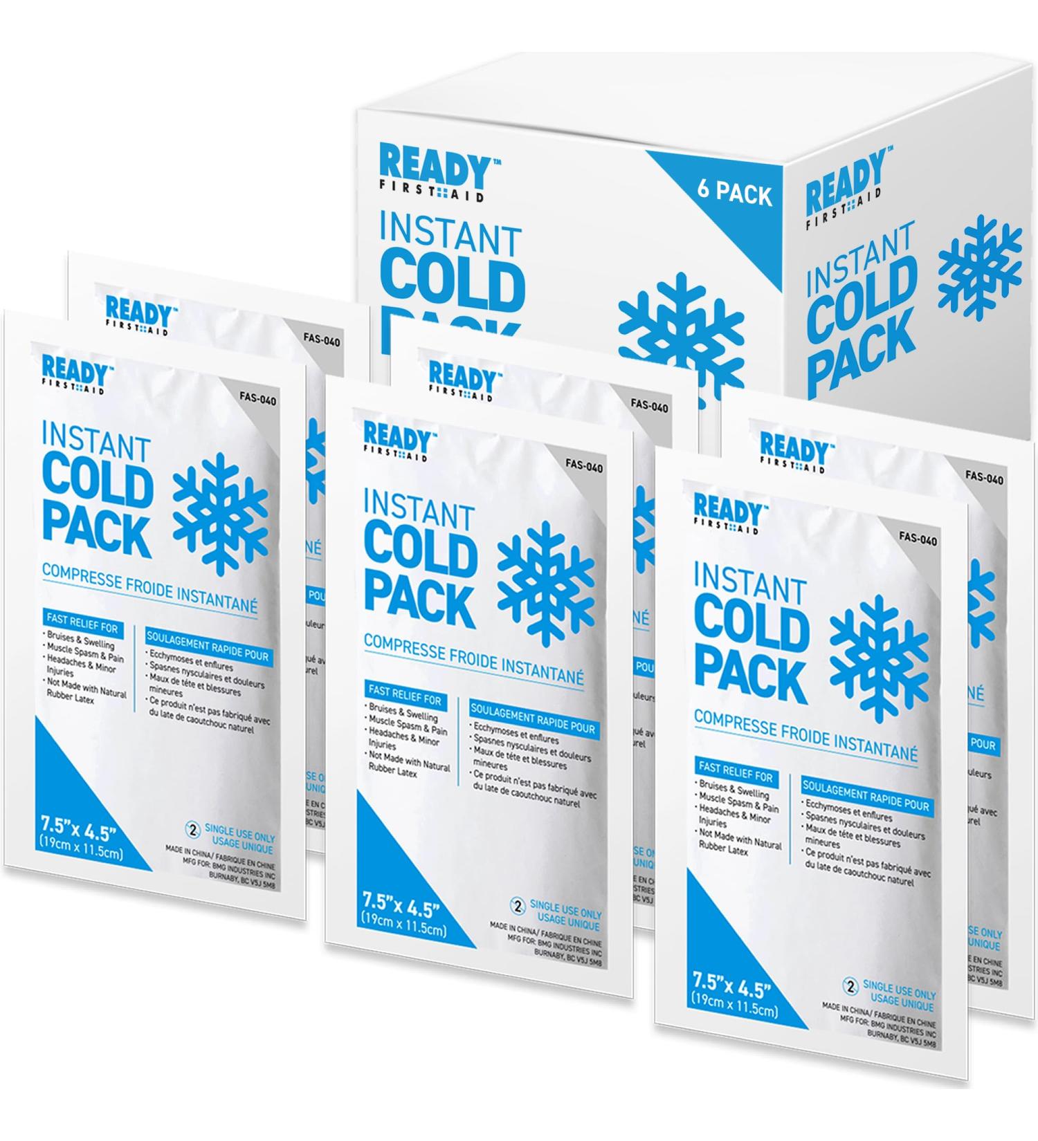 Instant Cold Pack Medium Packs (7.5" x 4.5") - Ready First Aid Provides fast Relief for Bruises Swelling Muscle Spasm Pain Headaches Minor Ice Packs for Injuries (7.5" x 4.5" Case of 6) 7.5" x 4.5" Case of 6 - Buy Online on GoSupps.com
