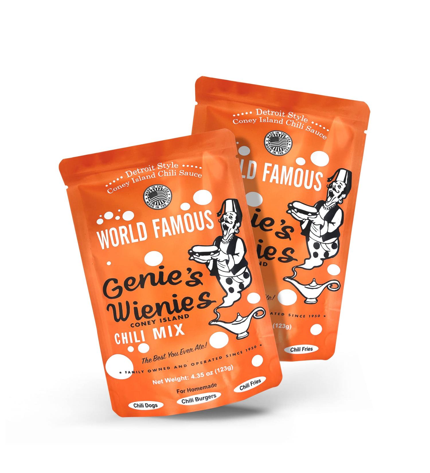Genie's Wienies Detroit Style Coney Island Chili Seasoning Mix - 2 Packs, 4.35oz - Buy Online on GoSupps.com