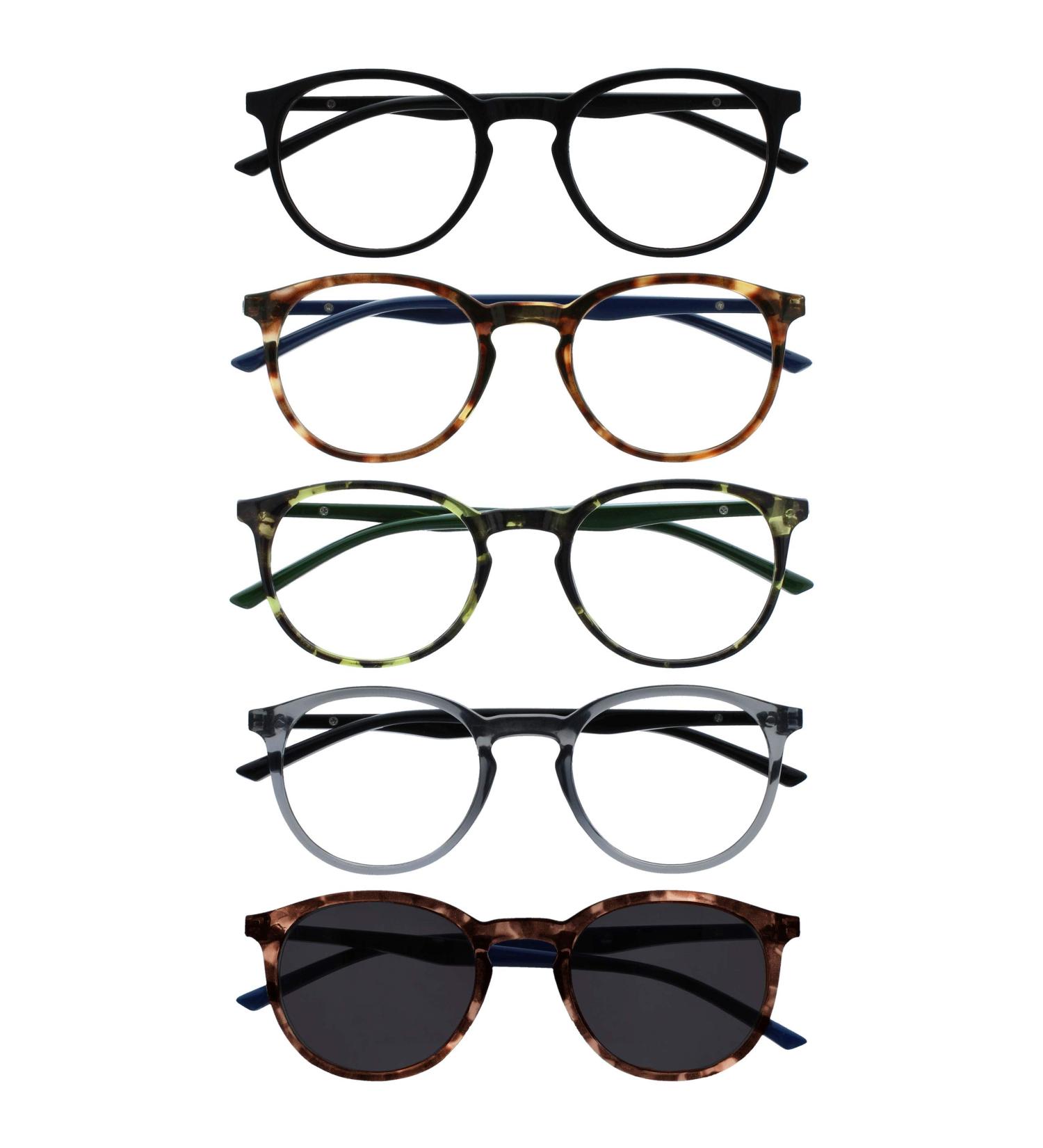 Opulize Met 5 Series Pack Reading Glasses - Round Black Brown Green Gray for Men & Women | Sun Readers +2.50 Diopters - Buy Online on GoSupps.com