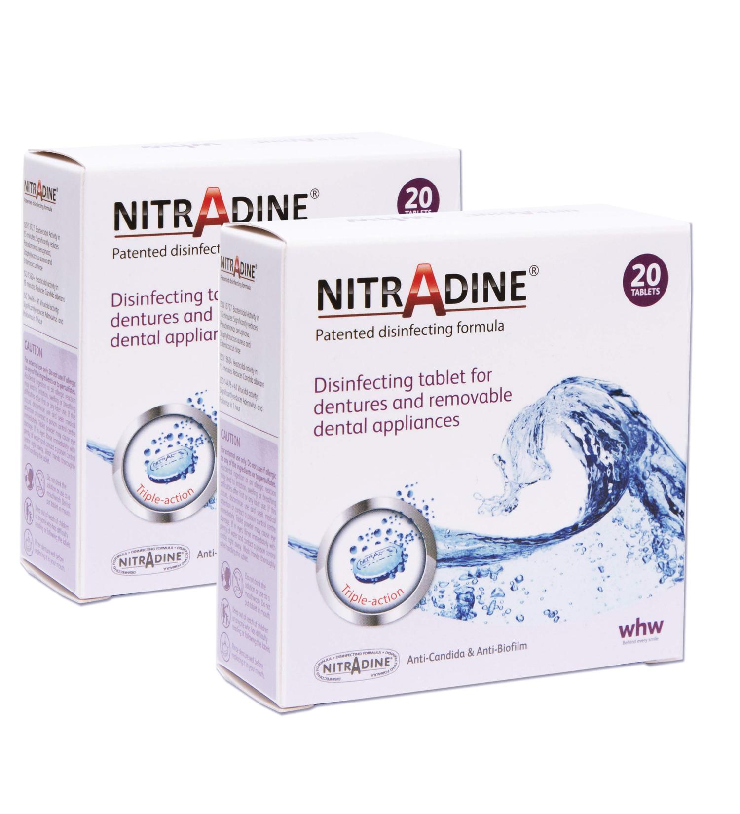 Nitradine Tablets x 2 Boxes (40 Tablets) - Cleaning & Disinfecting Orthodontic Appliances & Dentures - Buy Online on GoSupps.com