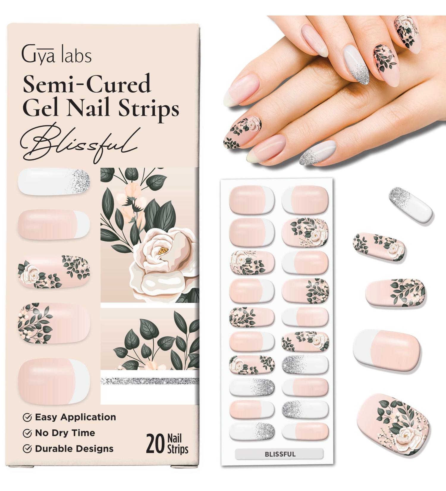 Gya Labs Nail Stickers - Long Lasting Semi Cured Gel Strips (20 Pcs) for Women | Nail Art Kit - Blissful Seasonal Designs - Buy Online on GoSupps.com