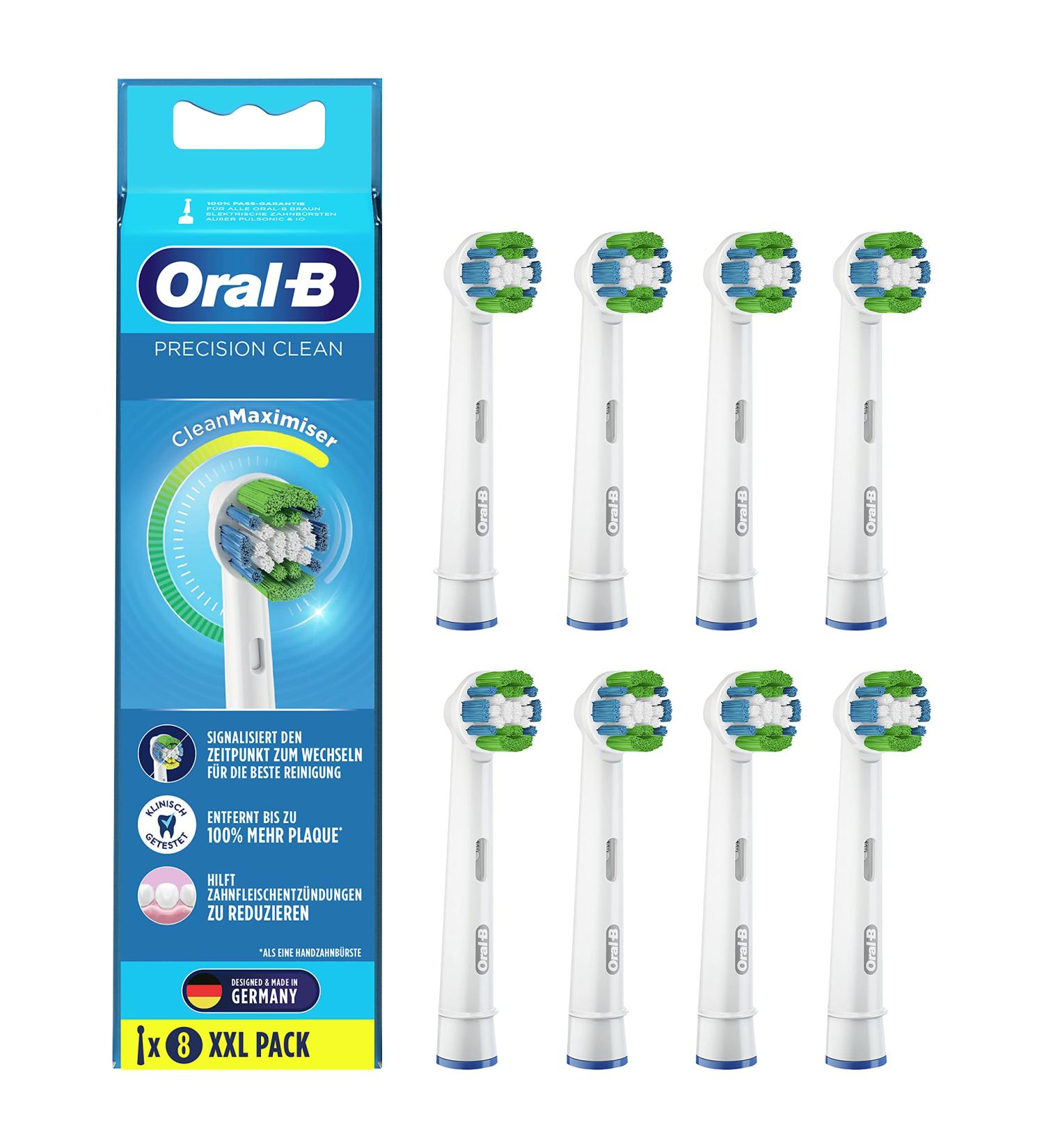 Oral-B Precision Clean Brush Heads - 8 Pack with Cleanmaximiser Bristles for Optimal Dental Care - Compatible with Oral-B Electric Toothbrushes - Green - Buy Online on GoSupps.com