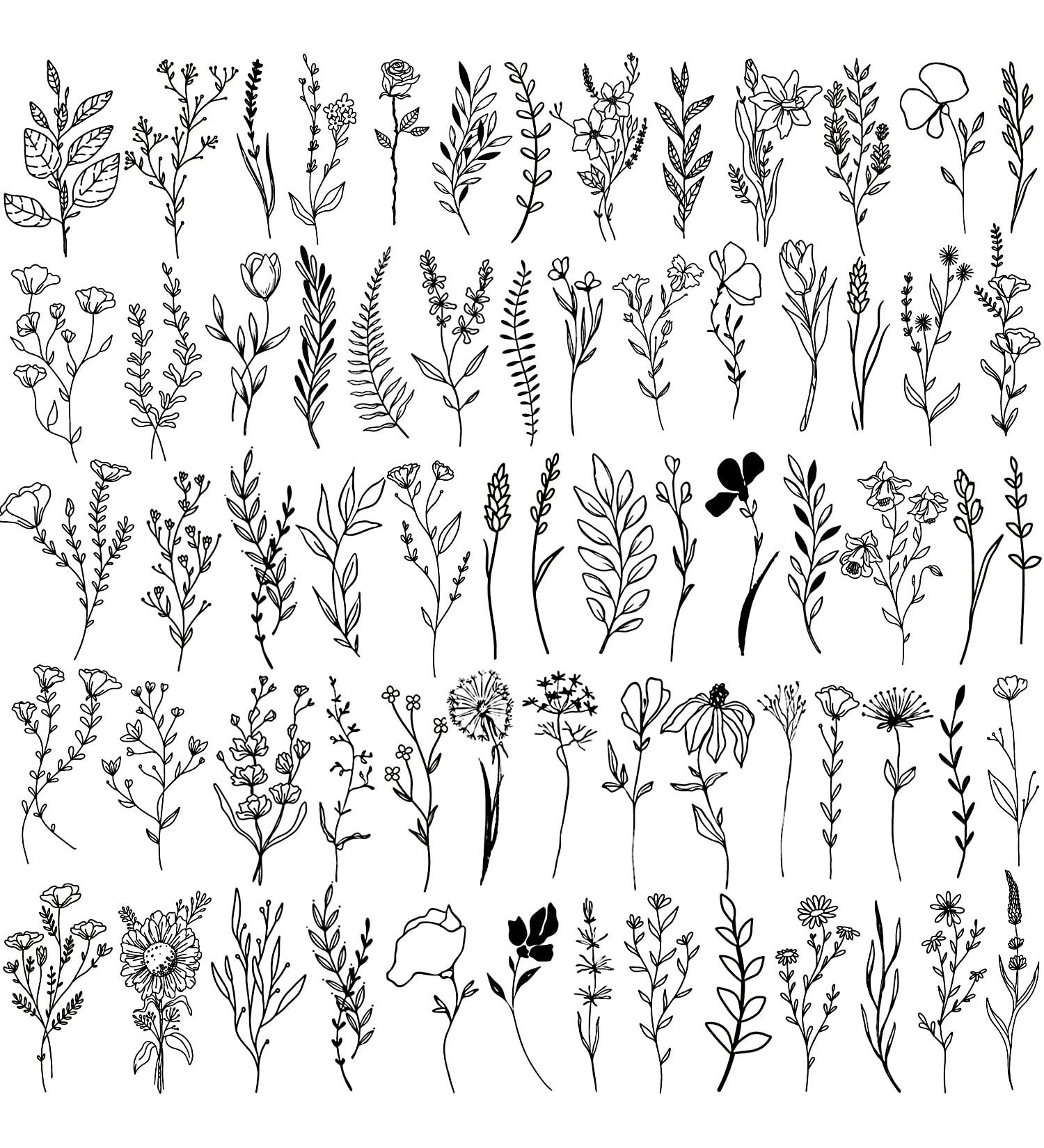 Cerlaza 75 Tiny Black Flower Temporary Tattoos - Realistic Wild Floral Designs for Women - 16 Sheets Small Fake Tattoos for Face, Hands, Legs, and Body - Buy Online on GoSupps.com