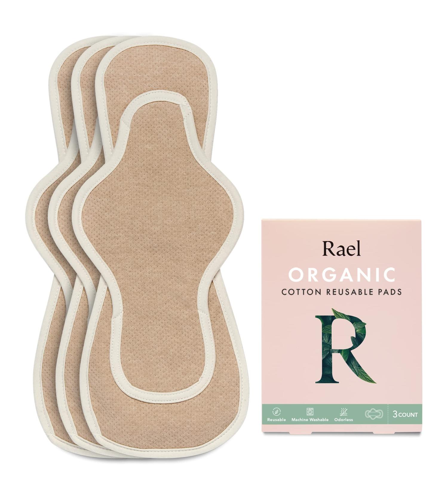 Rael Reusable Pads Menstrual Organic Cotton Cover Pads - Postpartum Essential Regular Absorbency Thin Cloth Pads Leak Free Washing Machine Safe Menstrual Pads with Wings (3 Count Overnight) - Buy Online on GoSupps.com