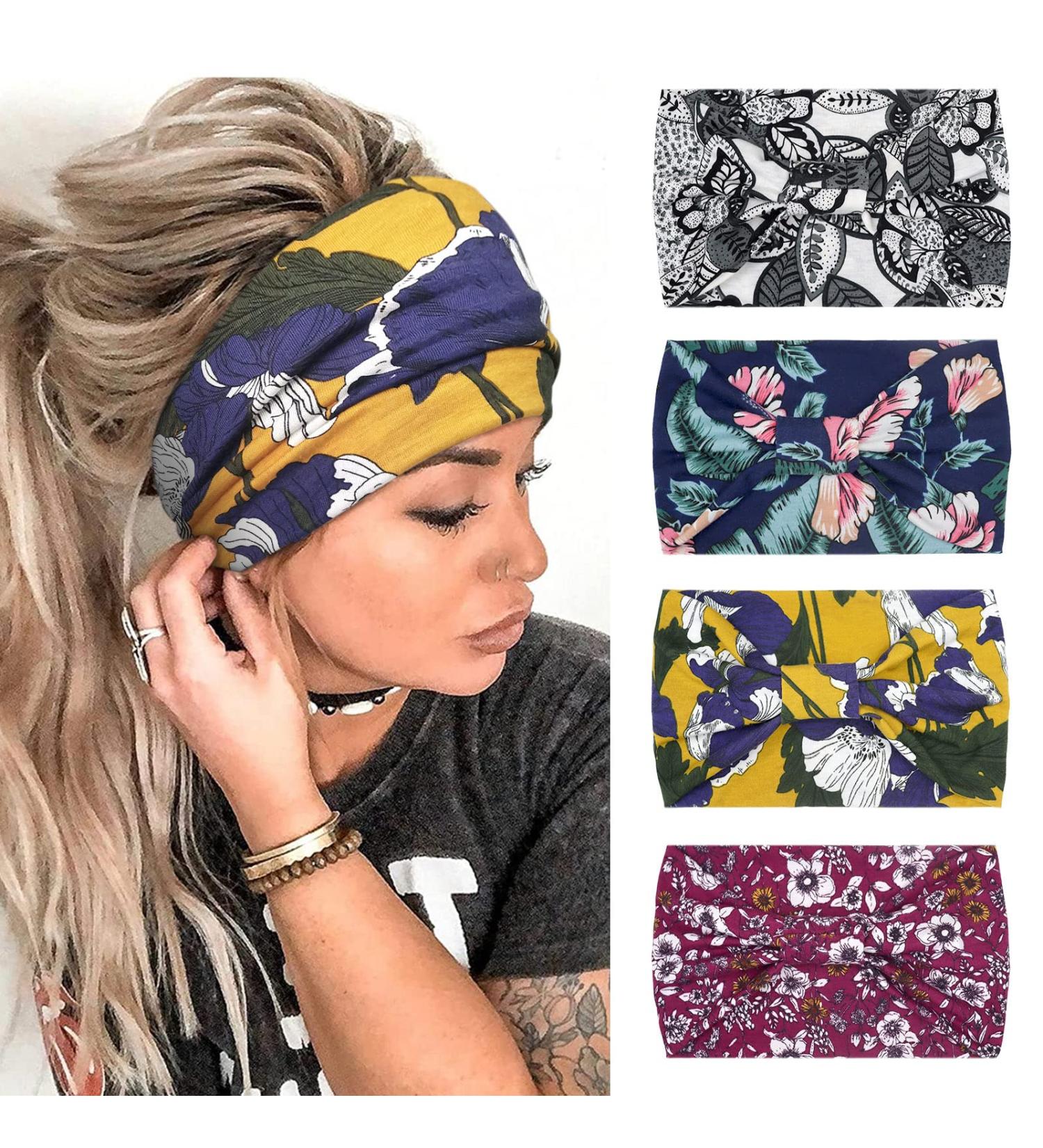 Kavya Wide Headbands for Women - Set of 3 | Soft Elastic Hair Bands for Yoga & Fashion | Knotted Head Bands & Hair Scarf Accessories - Buy Online on GoSupps.com