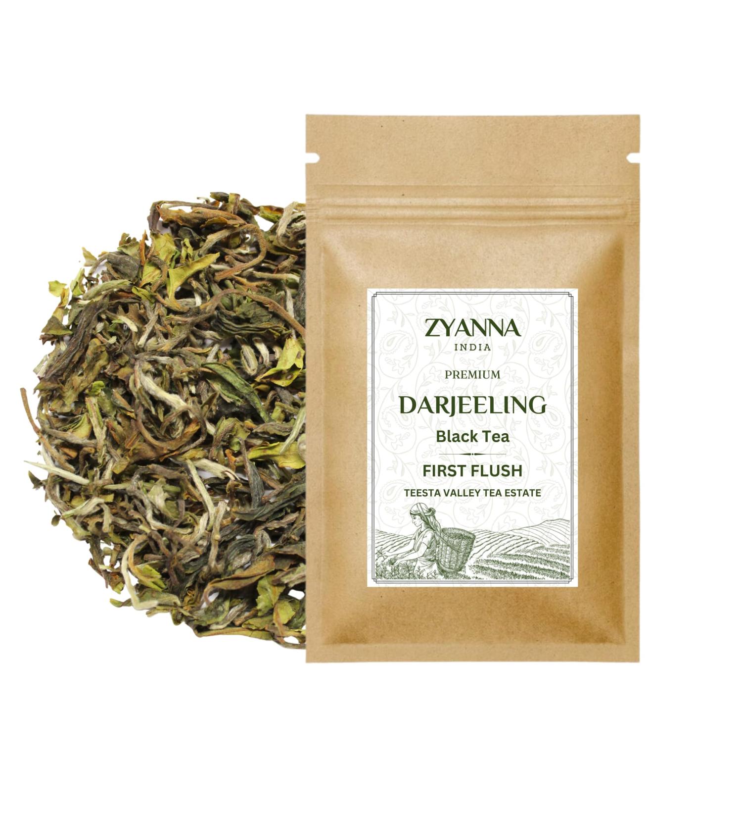 ZYANNA Darjeeling Tea First Flush - 100g Single Estate Whole Leaf Black Tea with Floral Notes | Teesta Valley Tea Estate - Buy Online on GoSupps.com