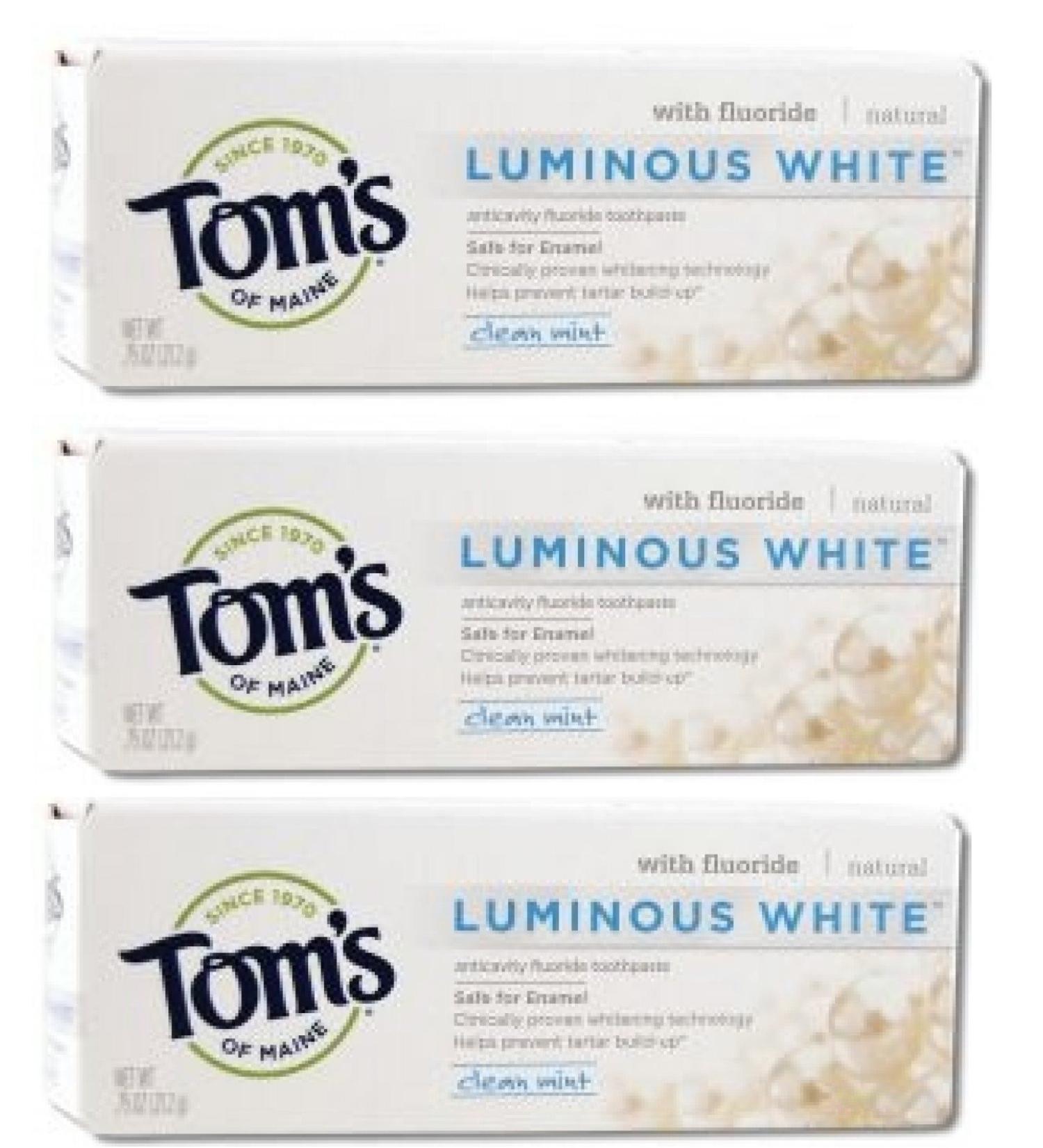 Tom's of Maine Natural Luminous White Fluoride Travel Size Toothpaste (3 Tubes)