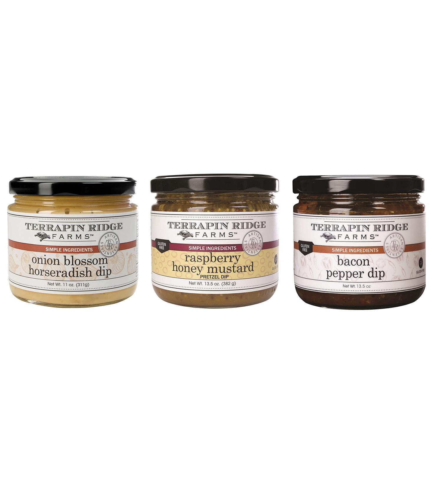 Terrapin Ridge Farms Gourmet Dip Sampler Set for Charcuterie Boards - Raspberry Honey Mustard, Onion Blossom Horseradish, Bacon Pepper Dips - Ideal for Meats, Chips, Cheese - 3 Jars Bundle - Buy Online on GoSupps.com