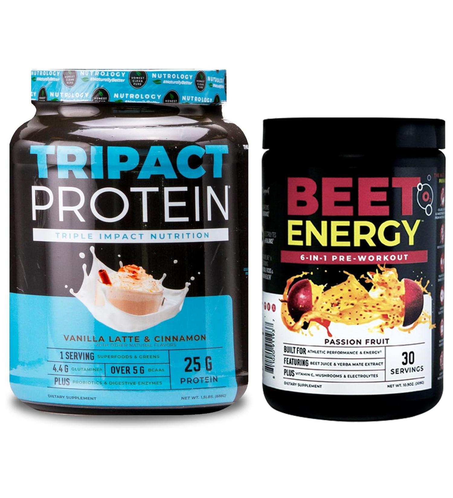 Nutrology Beet Natural O2 Pre Workout Powder Passion Fruit Flavor (30 Servings) TRIPACT Protein Powder 7-in-1 Meal Replacement Shake Vanilla Latte Cinnamon Flavor (20 Servings) - Buy Online on GoSupps.com