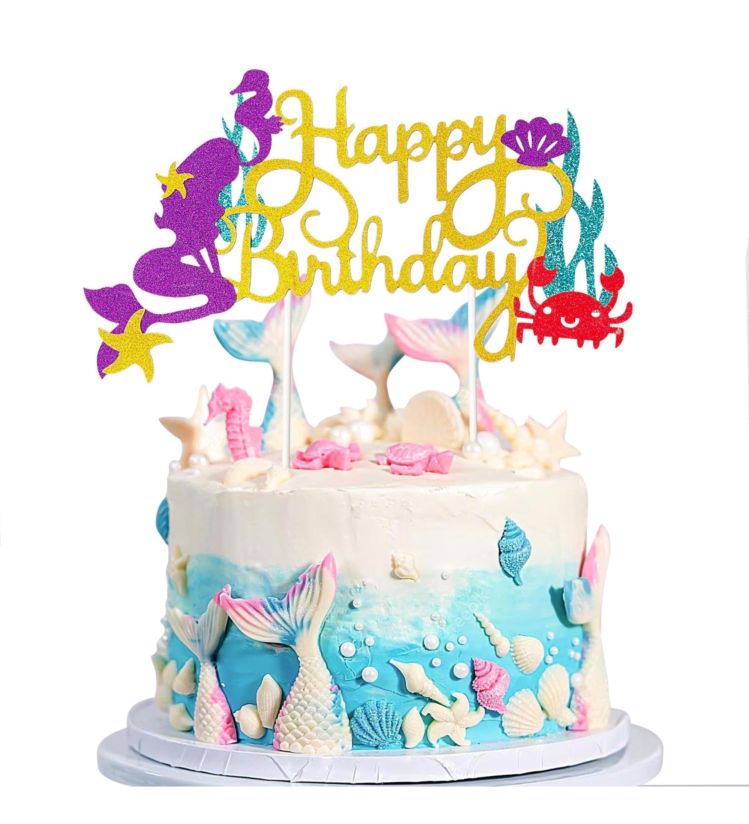 1PCS Mermaid Cake Topper Birthday Cake Decorations for Mermaid Theme Party Baby Shower 1st Birthday Mermaid Party Supplies and Party Favors - Buy Online on GoSupps.com