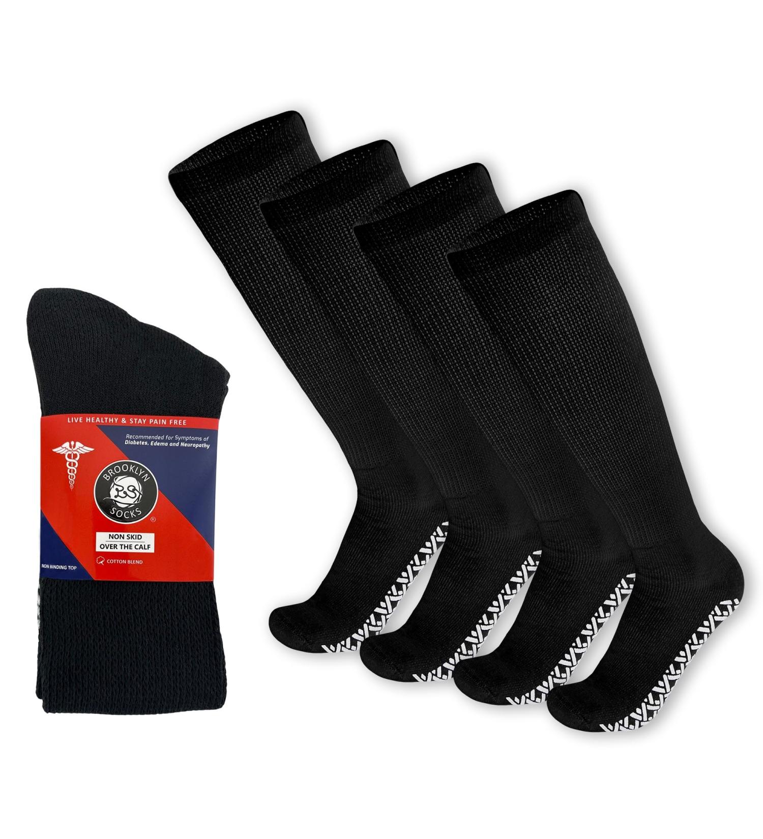 4 Pairs Non-Skid Over-The-Calf Diabetic Cotton Socks - Non Binding Top Fits US Men Size 9-12 10-13 - Best Comfort & Support - Buy Online on GoSupps.com
