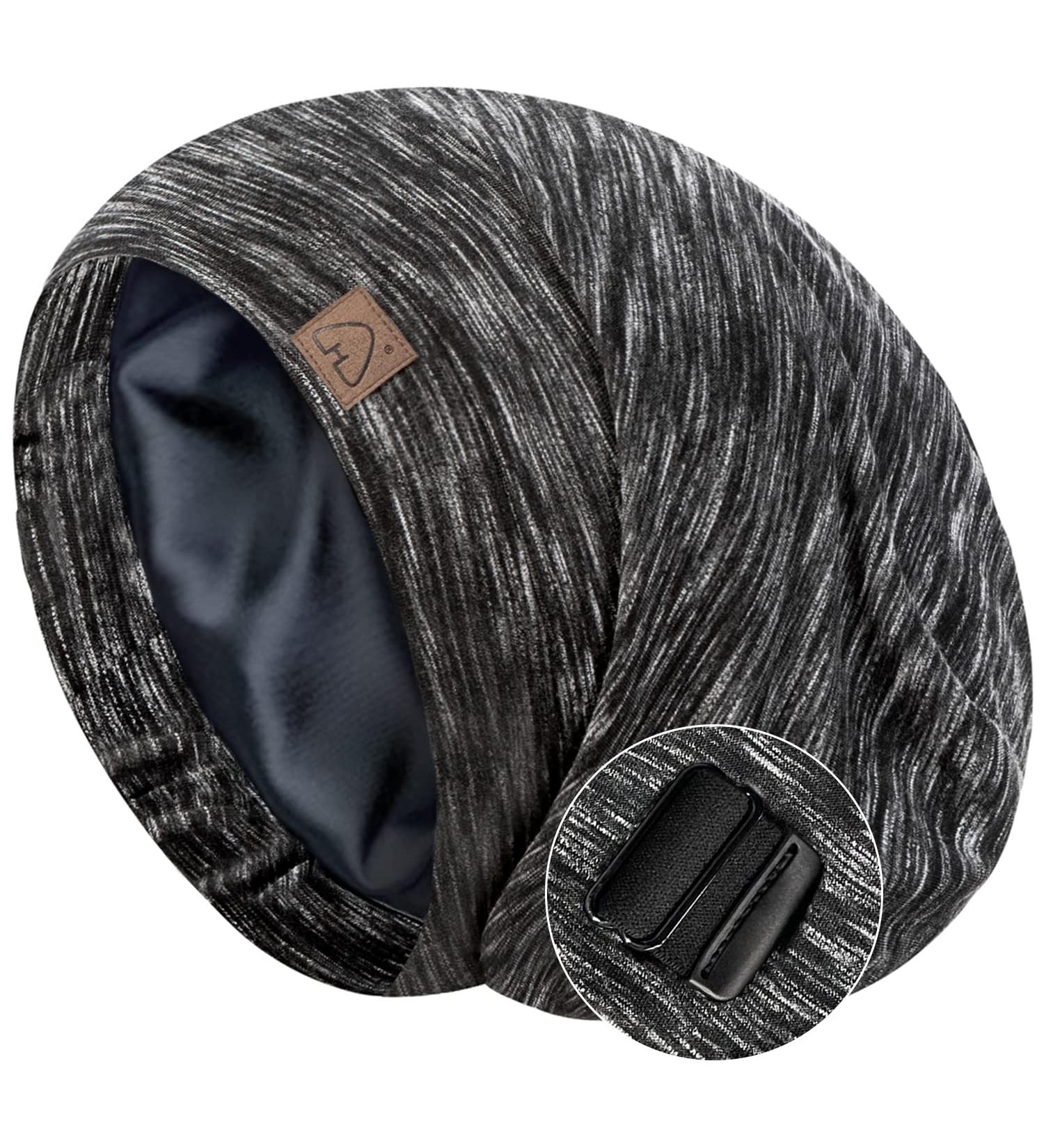 Silk Satin Sleep Cap Bonnet for Natural Curly Hair | Adjustable Night Cap - HEATHER BLACK - Buy Online on GoSupps.com