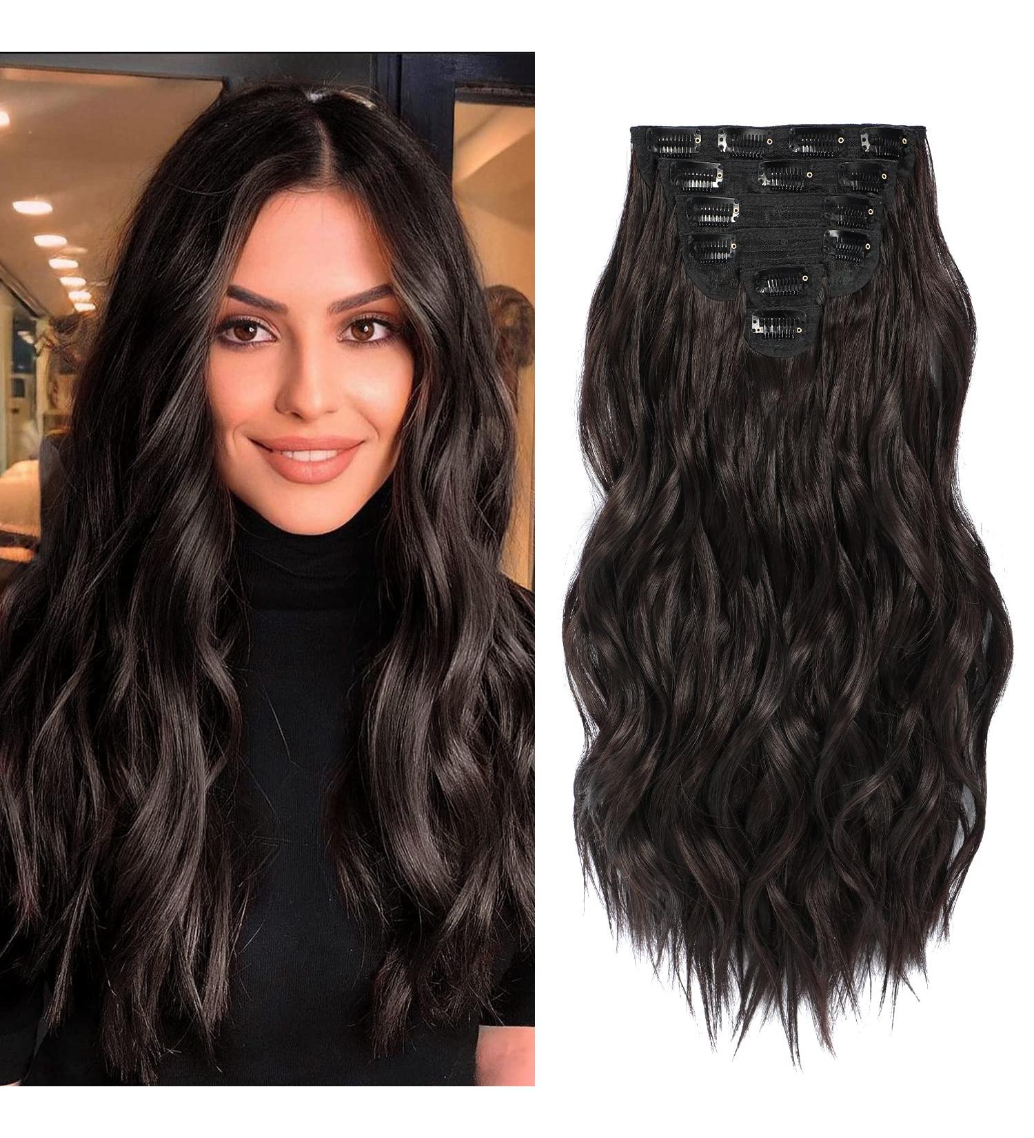 Fliace Clip in Hair Extensions - 20 Inch Dark Brown Wavy Hairpieces (6PCS) - Natural & Soft Blend Hair for Seamless Look - Buy Online on GoSupps.com