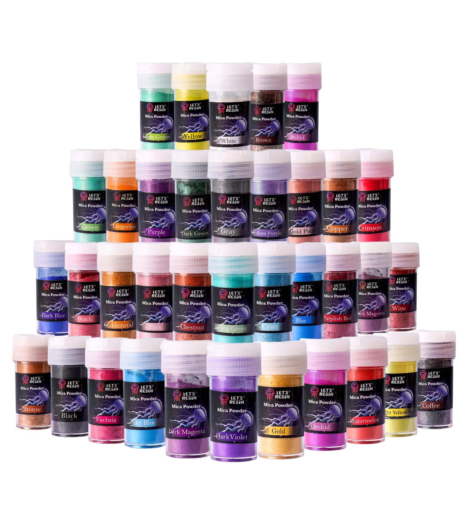 Let's Resin 36 Colors Mica Powder - Natural Colorant for Epoxy and UV Resin, Soap, Candle, Lip Gloss, Nail Polish, Slime, Bath Bomb - Buy Online on GoSupps.com