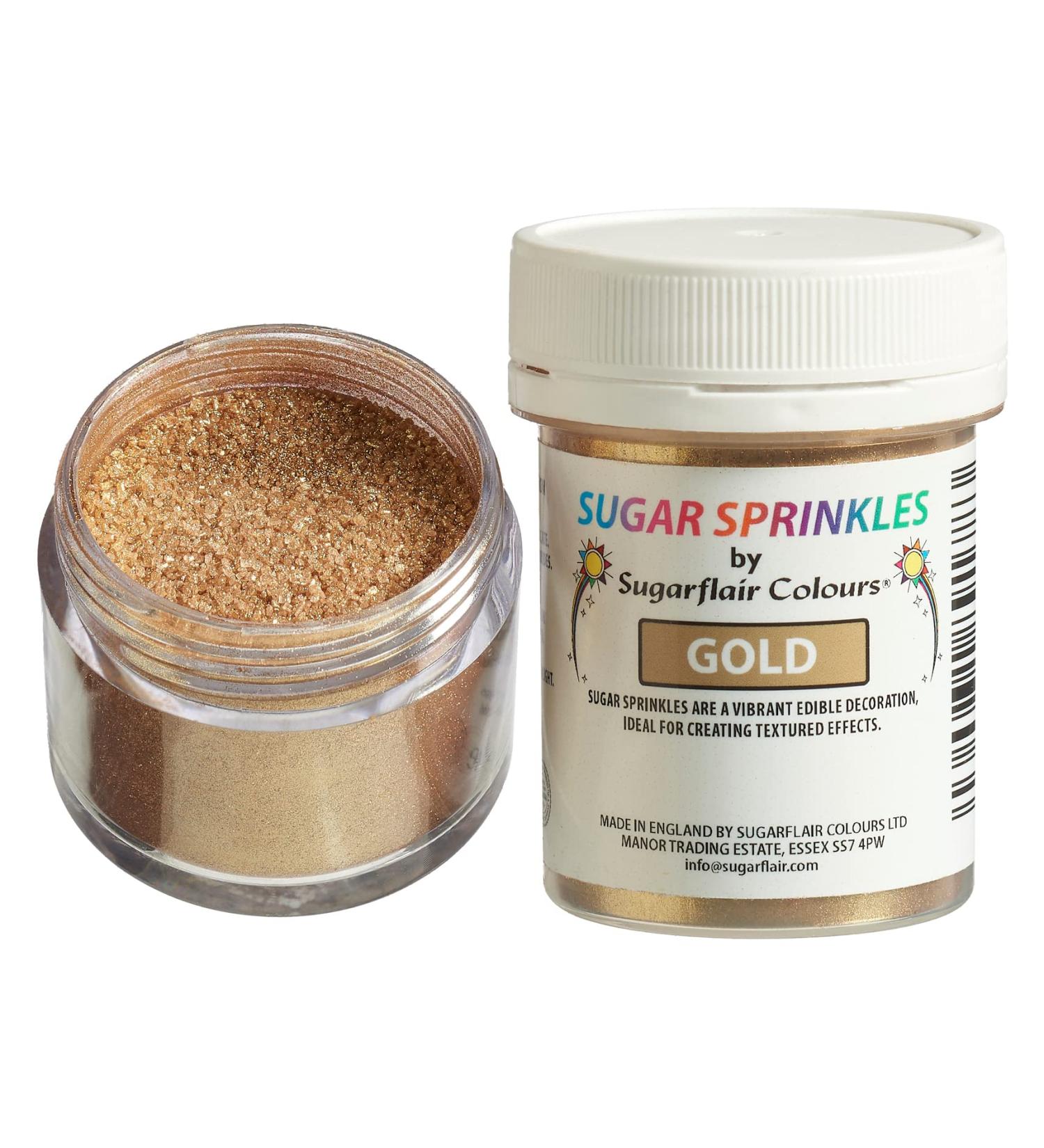 Sugarflair Gold Edible Glitter Sugar Sprinkles - for Cake Decorating Sprinkle on Cakes Cupcakes and Treats - 40g