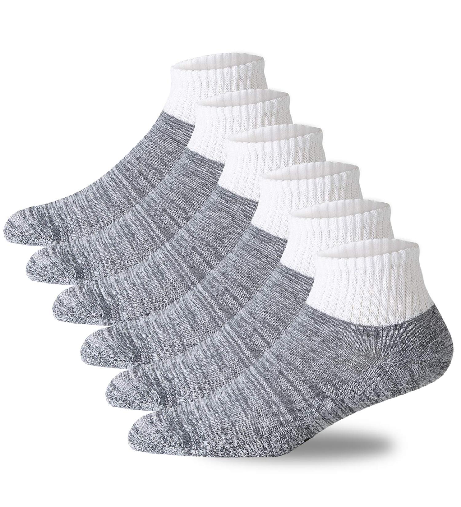 +MD Women's Bamboo Diabetic Ankle Socks - 6 Pairs Grey | Non-Binding, Seamless Toe, Cushion Sole | Size 10-13 - Buy Online on GoSupps.com