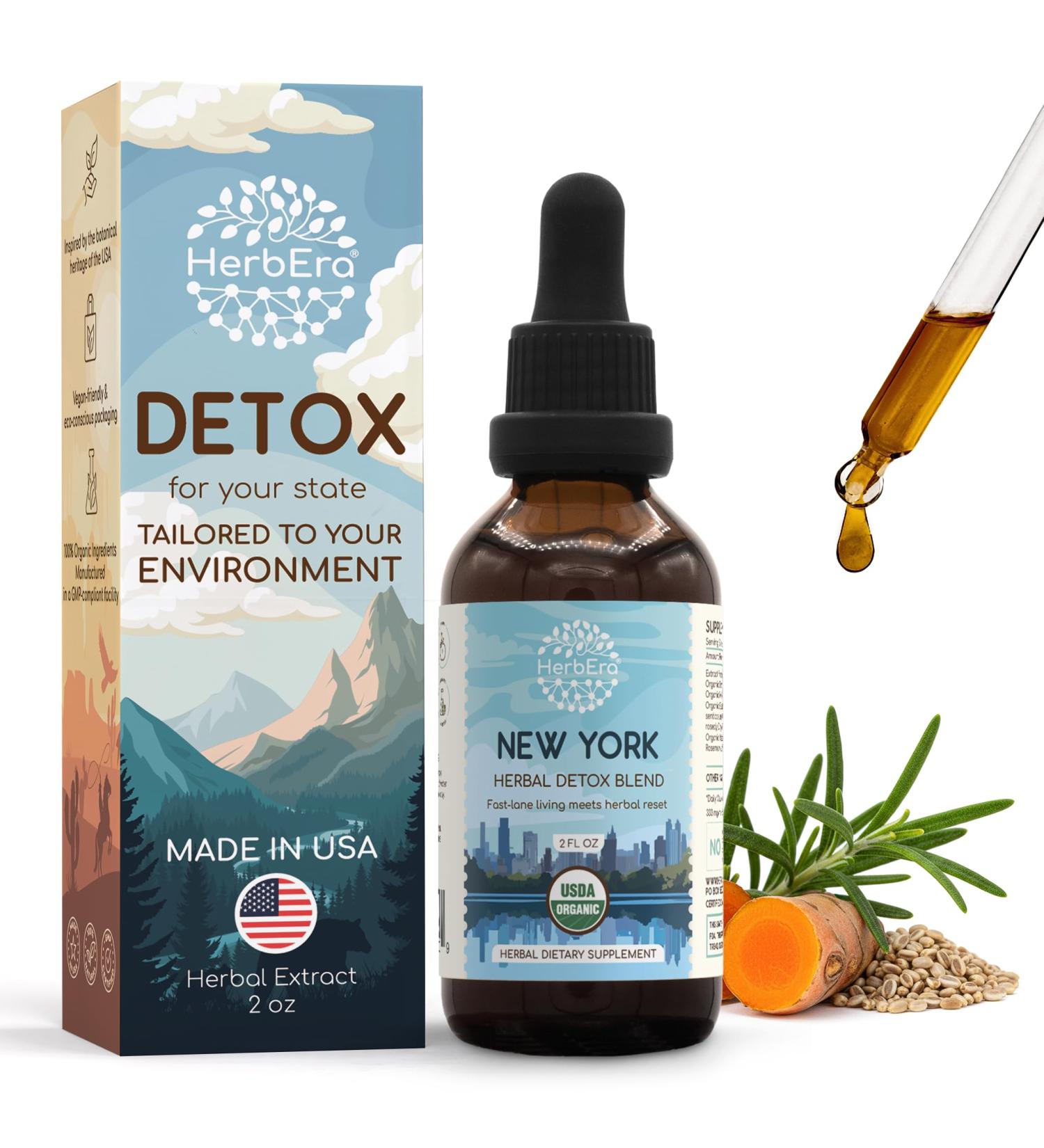 HerbEra New York Herbal Detox Blend - USDA Organic Extract Made in USA | Immune & Liver Support Liquid Drops | Dandelion Root Eleuthero Milk Thistle Rhodiola Turmeric | 2 fl oz - Buy Online on GoSupps.com