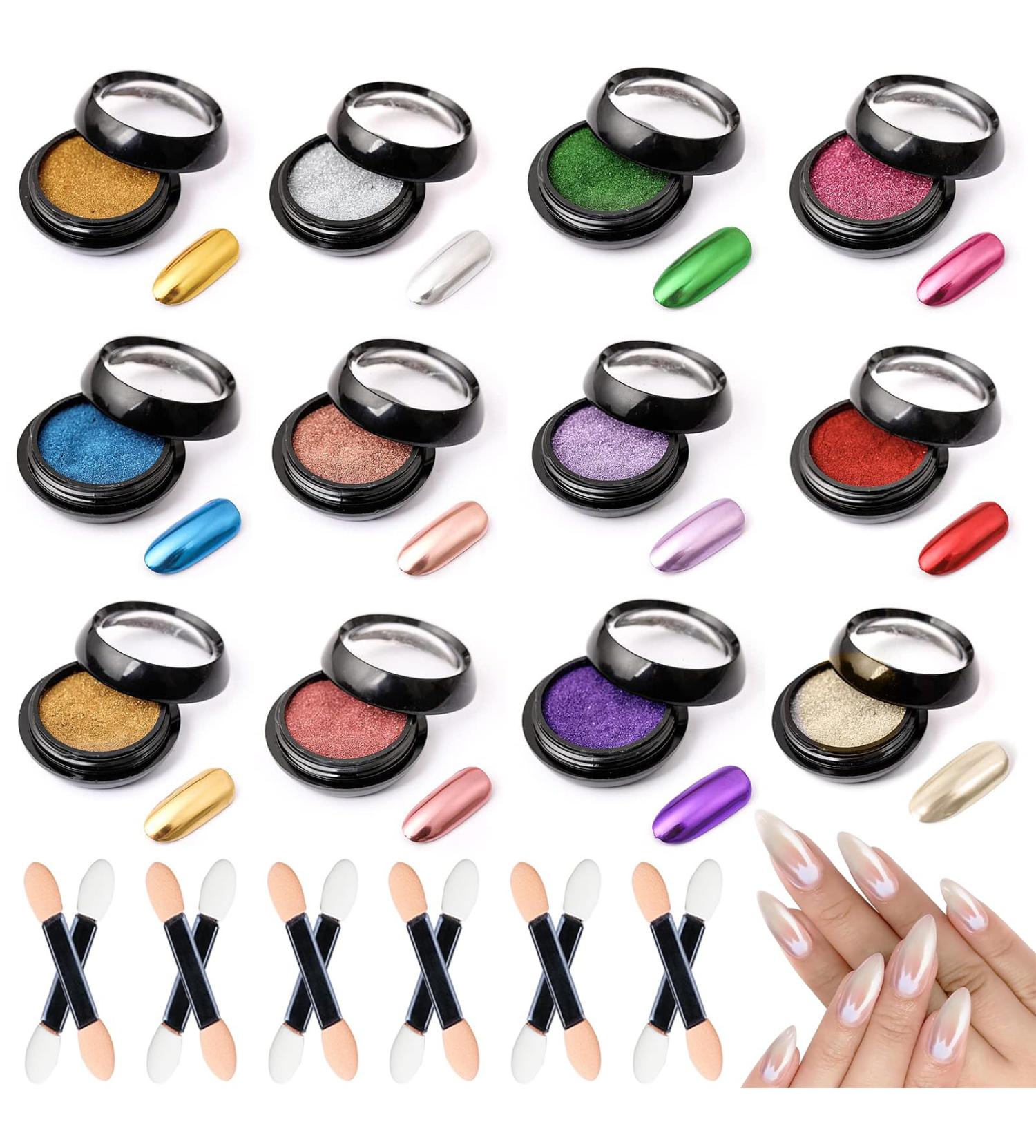 lomdung 12 Pcs Nail Pigment Powder Chrome Nail Powder Mirror Powder for Nails Easy DIY at Home for Nail Art Manicure and Decoration MultiColor - Buy Online on GoSupps.com