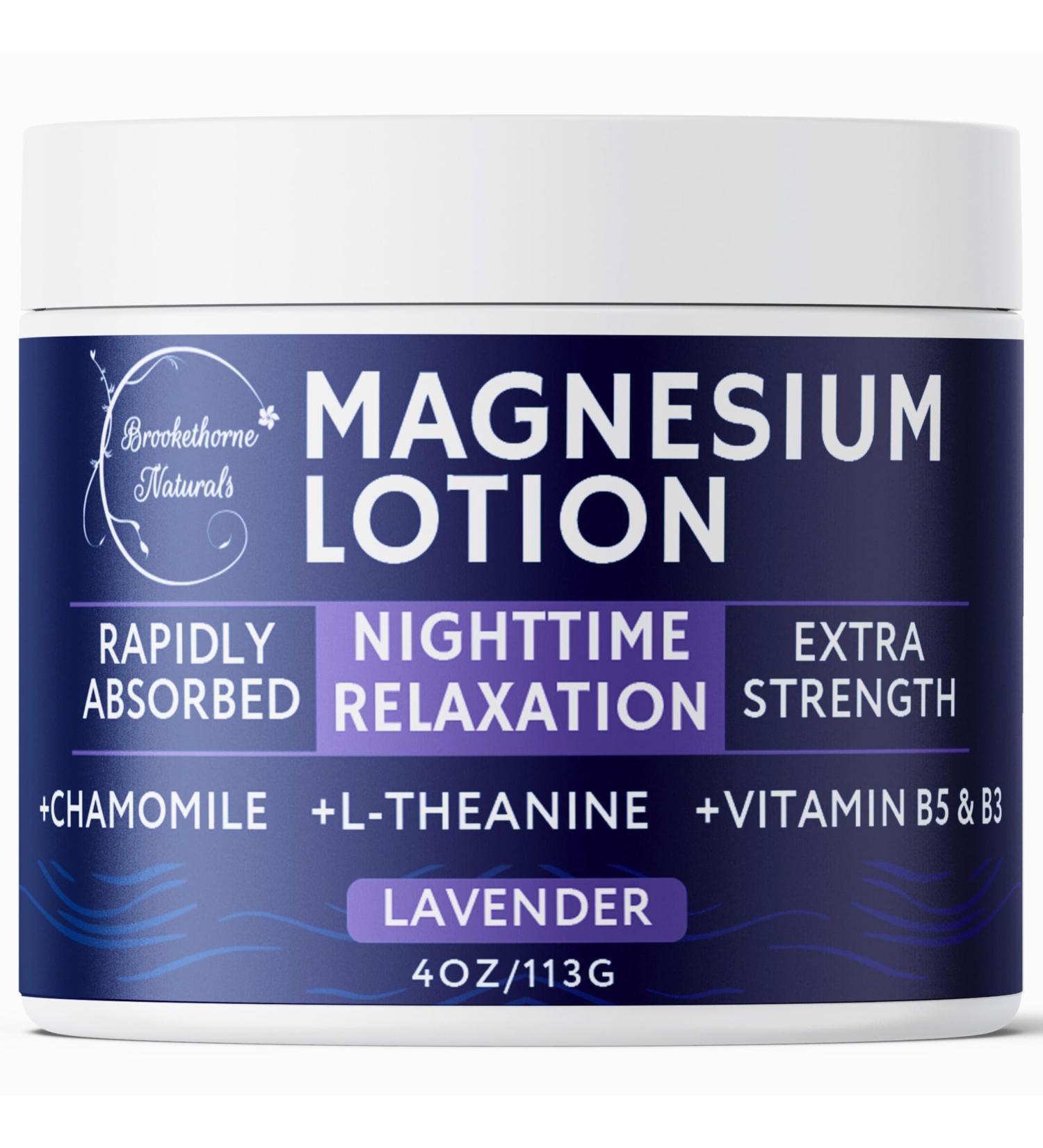 Brookethorne Naturals Nighttime Magnesium Lotion for Sleep | Lavender Magnesium Cream with L-Theanine & Chamomile | Topical Cream for Relaxation Adults & Kids | Non-Greasy Vegan Made in USA | 4oz - Buy Online on GoSupps.com