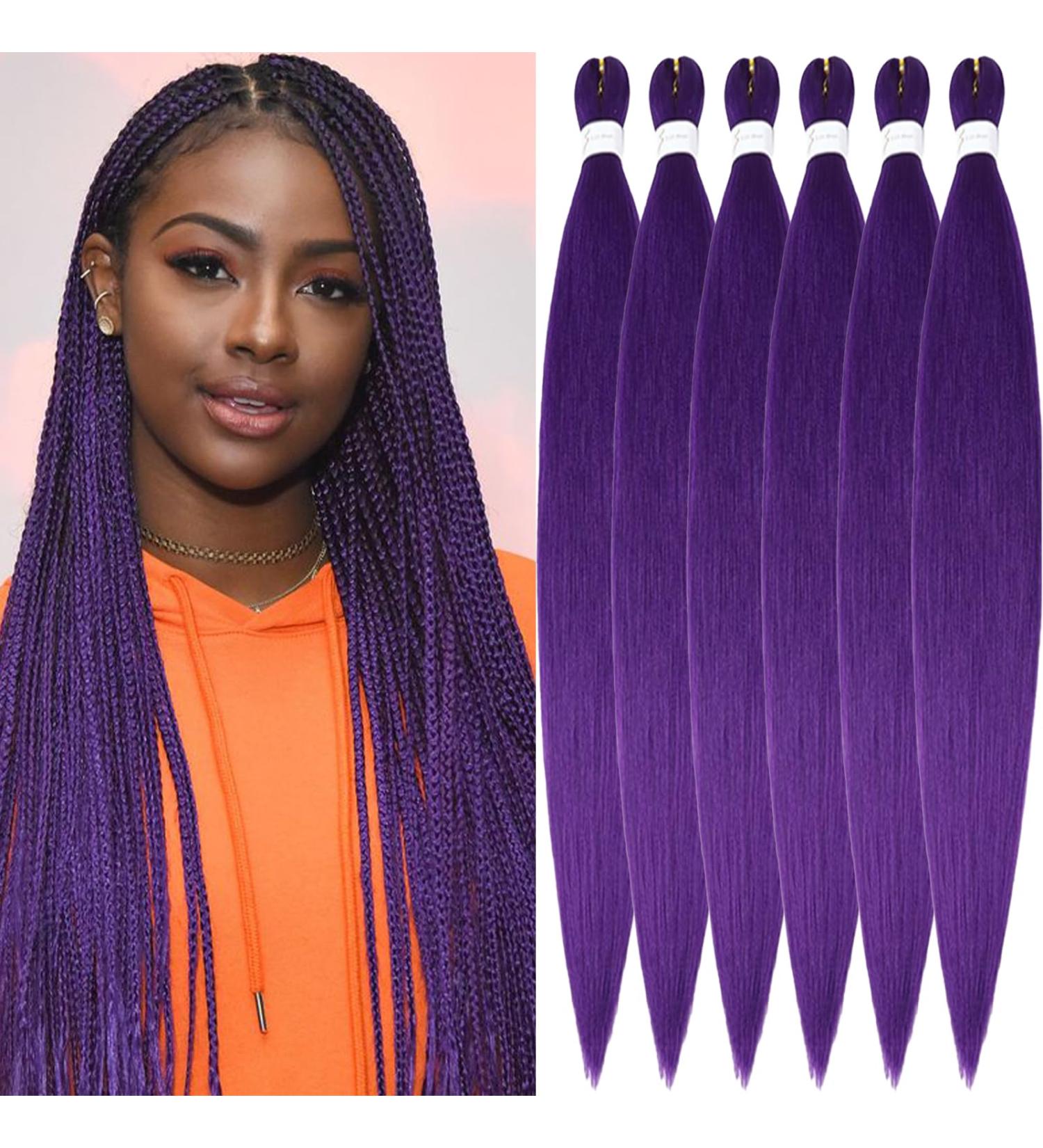 Xusuperb 30 Pre-Stretched Braiding Hair - Purple 6 Packs Violet Art Hair Extensions for Easy Braids - Soft Yaki-Texture Braids - Buy Online on GoSupps.com